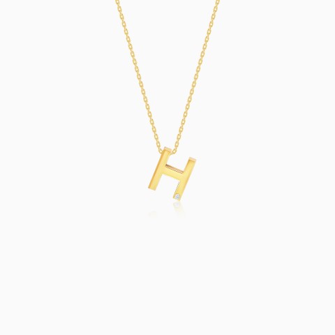 18Yellow Gold Necklace with Letter “H” & Natural Diamond – Alpha Collection