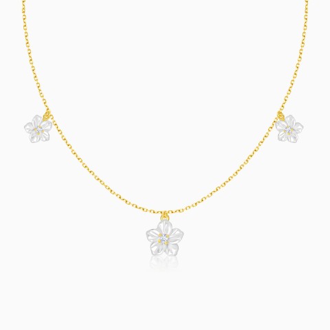 18K Gold Necklace with Mixed Mother of Pearl Flowers and Zircon Stones – Worood Collection