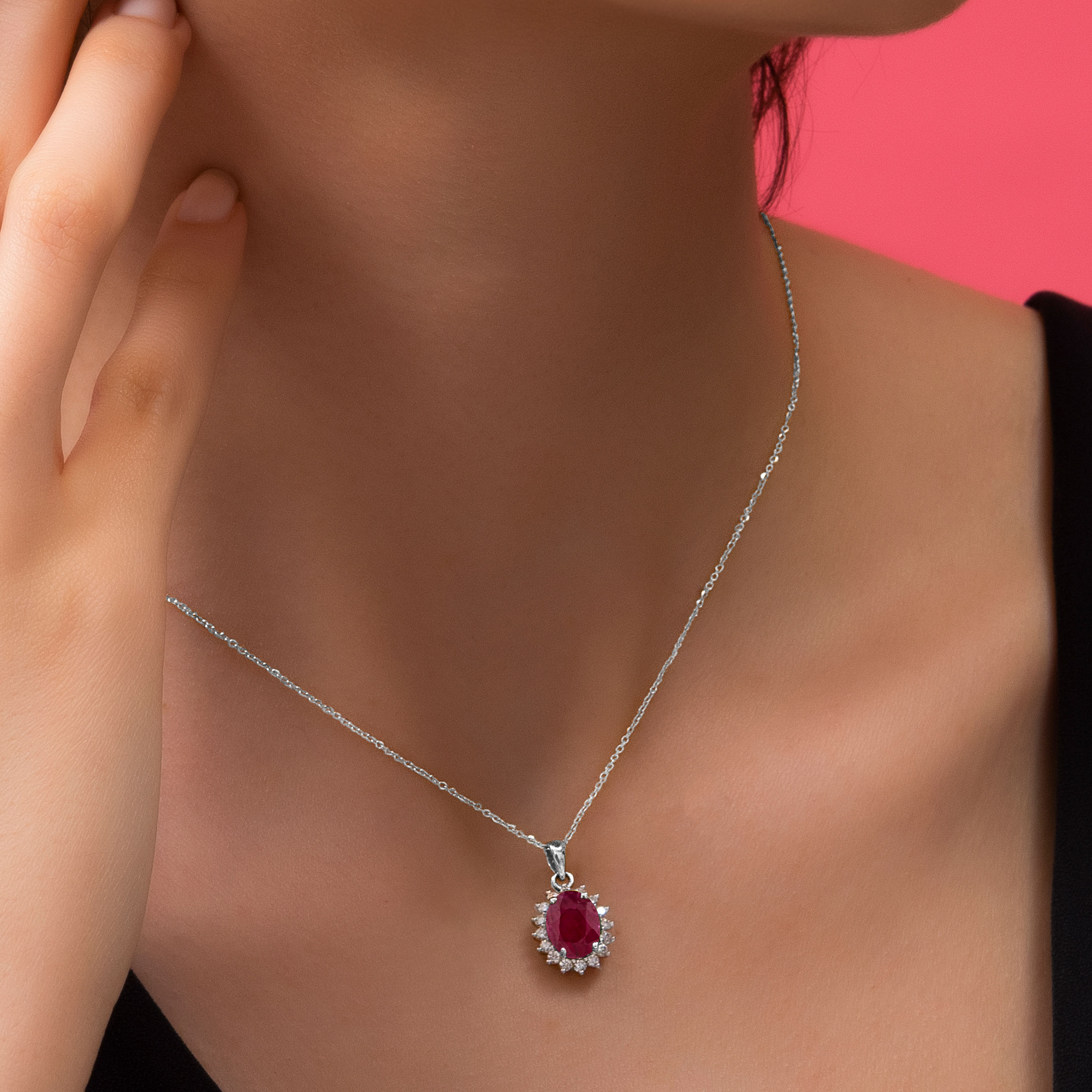 18k White Gold Necklace With Ruby Stone from Diana Collection
