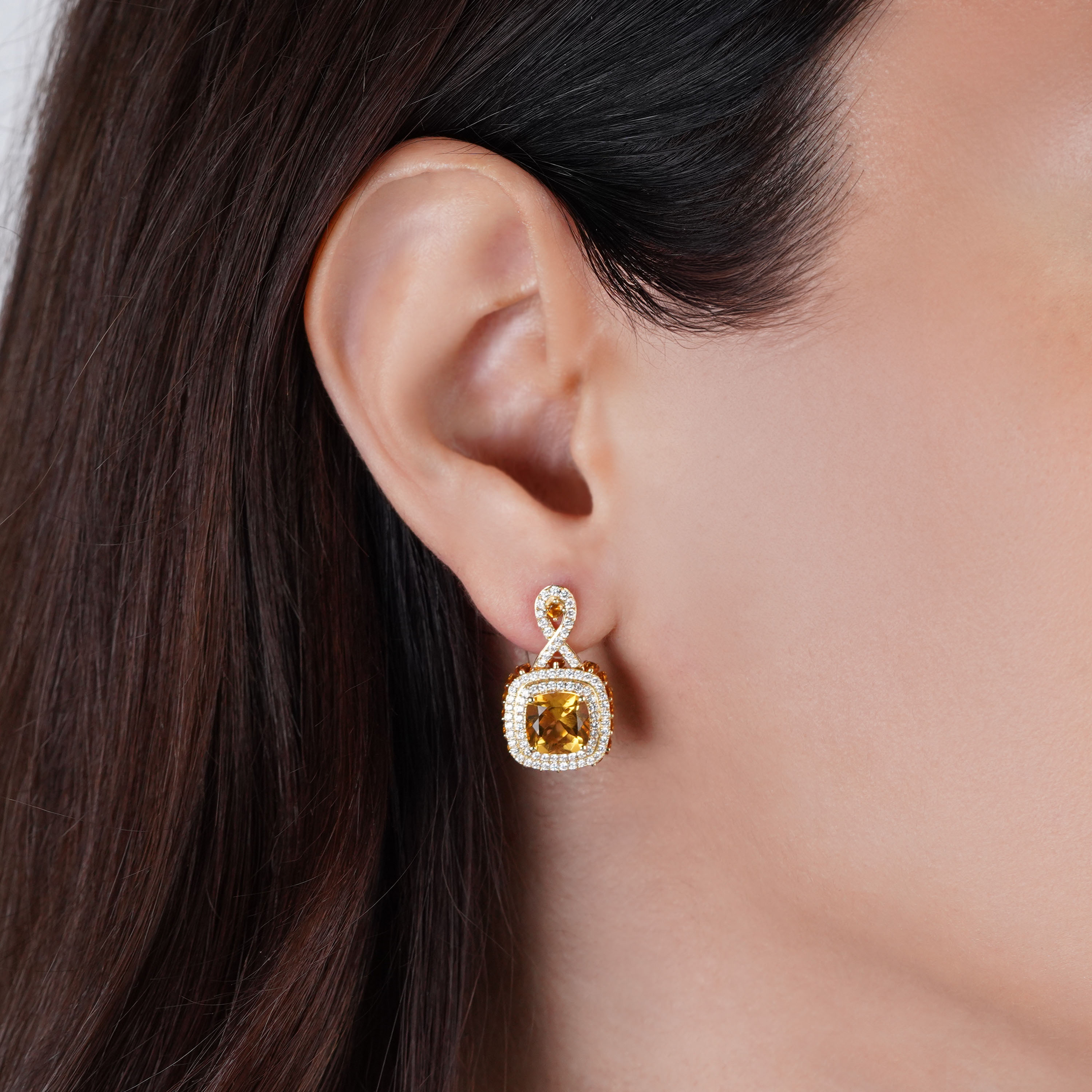 18K Yellow Gold Earrings With Diamond And Citrine Stone  – Vida Collection