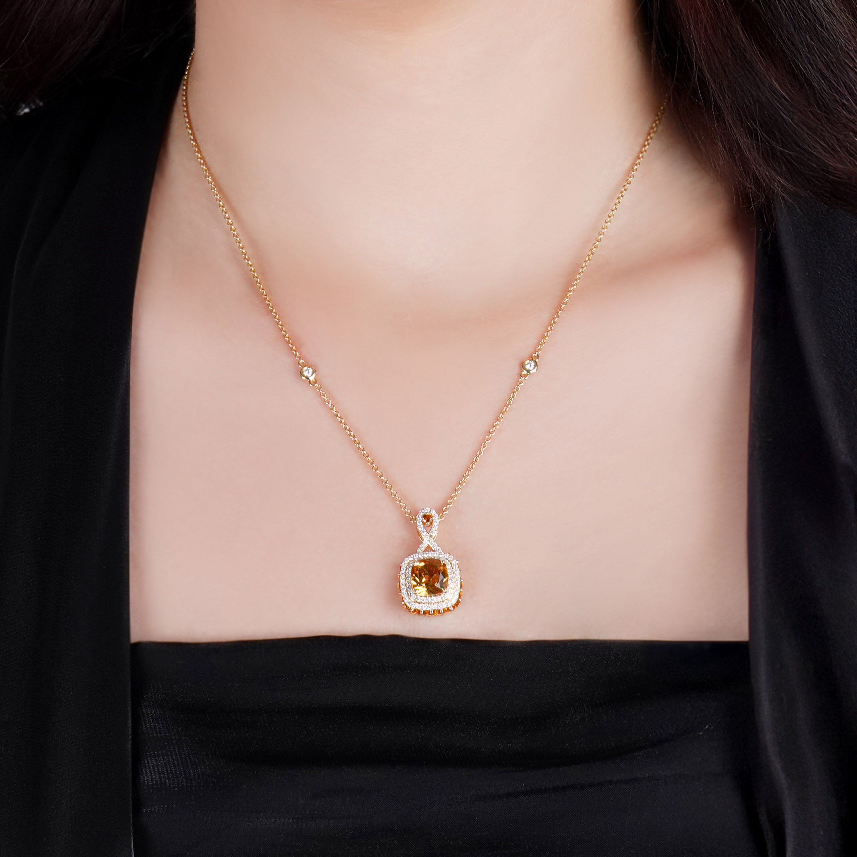18K Yellow Gold Necklace with Diamonds and Citrine – Vida Collection
