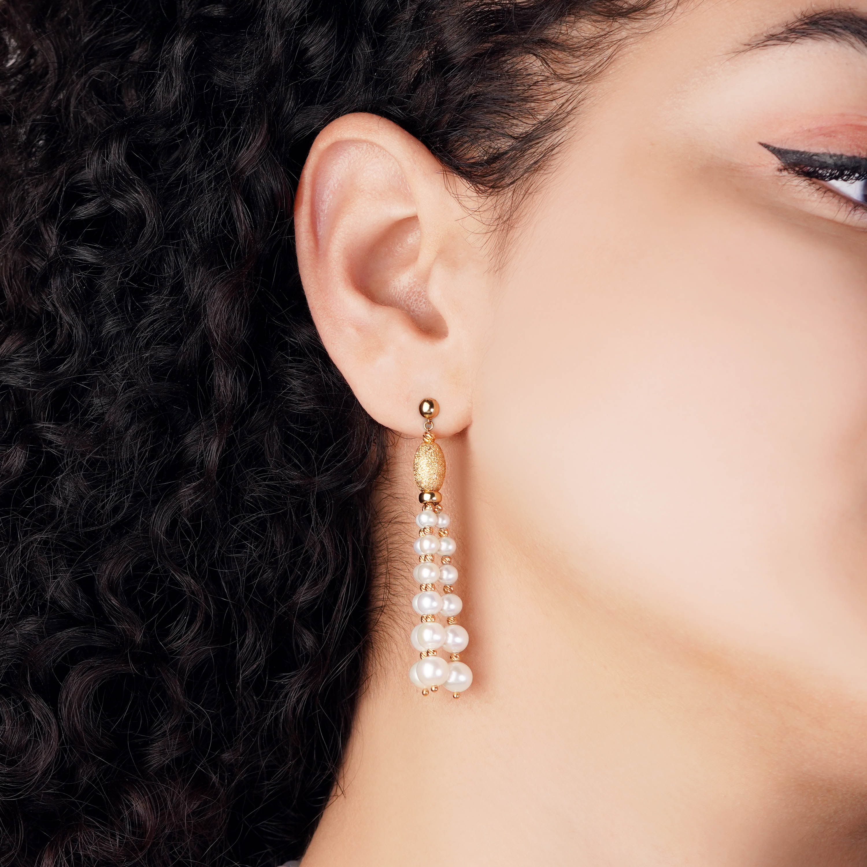 18k Yellow Gold Earrings Decorated with Dangling Pearls from Danah Collection