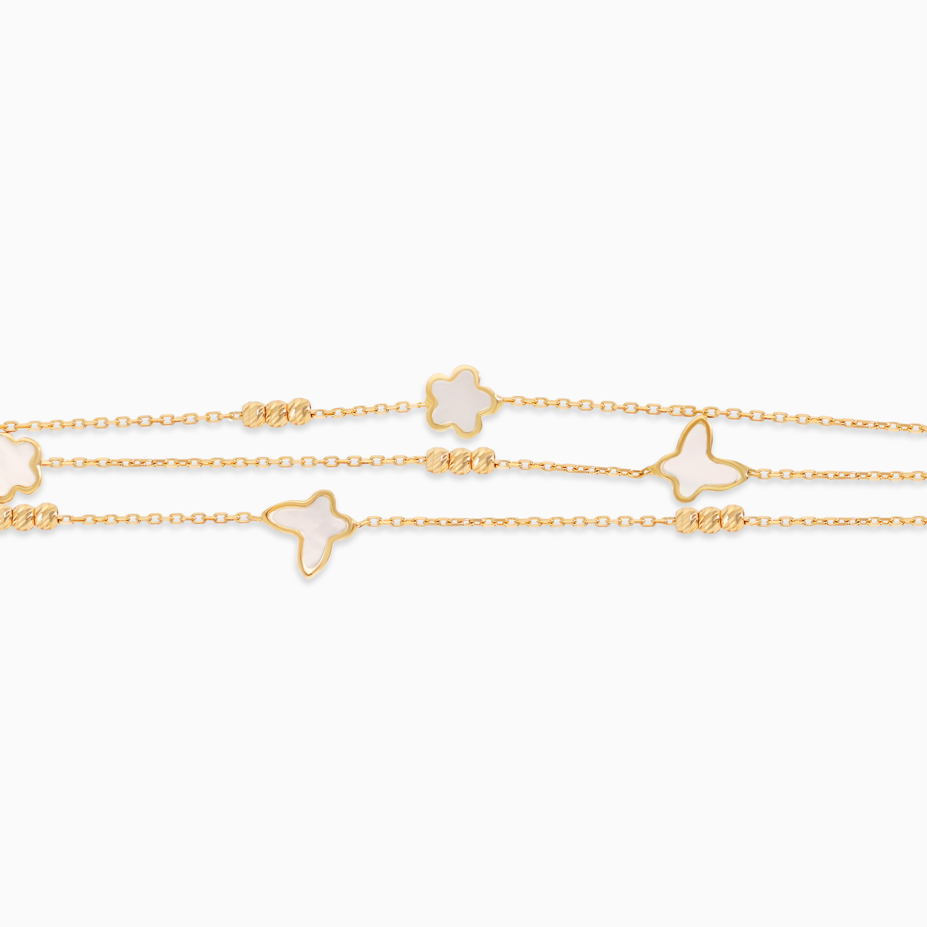 18K Yellow Gold Triple-Layer Bracelet with Butterfly & Flower Motifs - Eclat Collection