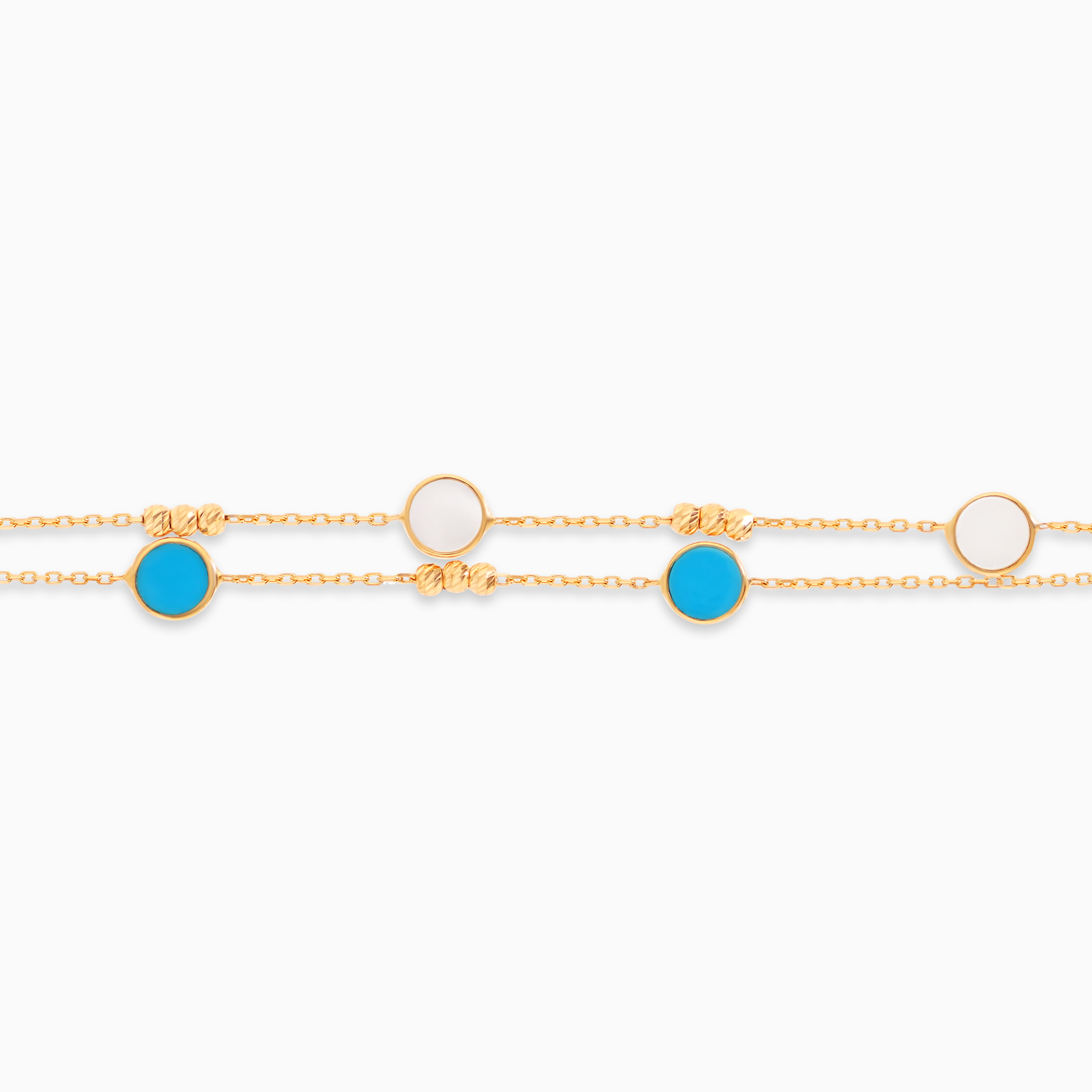 18K Yellow Gold Bracelet with Mother of Pearl & Turquoise - Eclat Collection