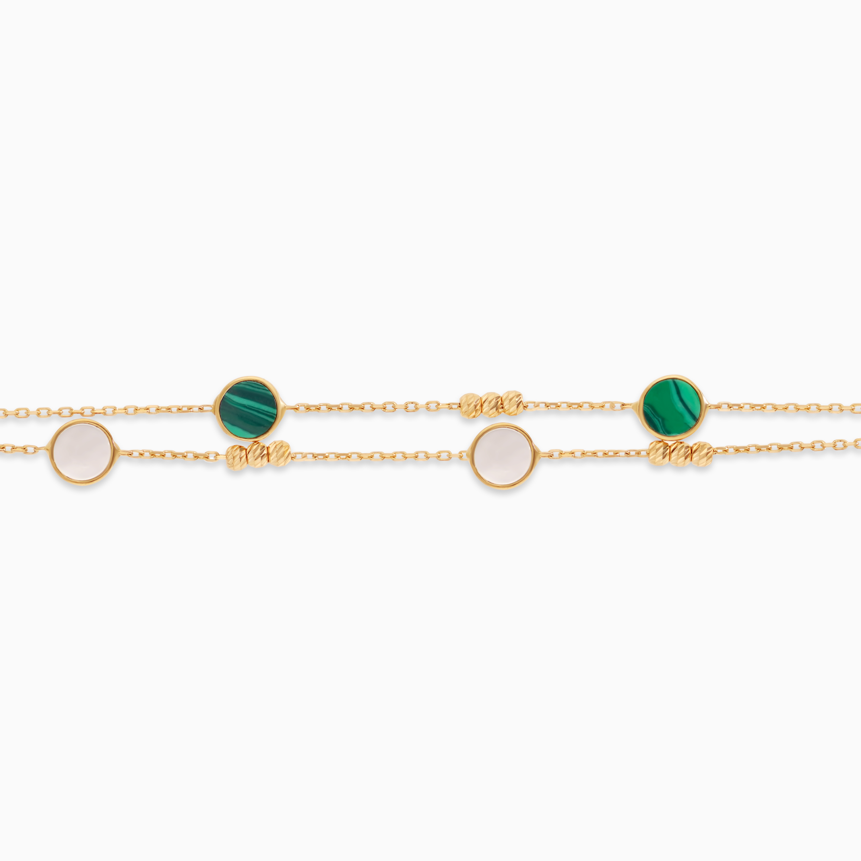 18K Yellow Gold Bracelet with Mother of Pearl & Malachite - Eclat Collection