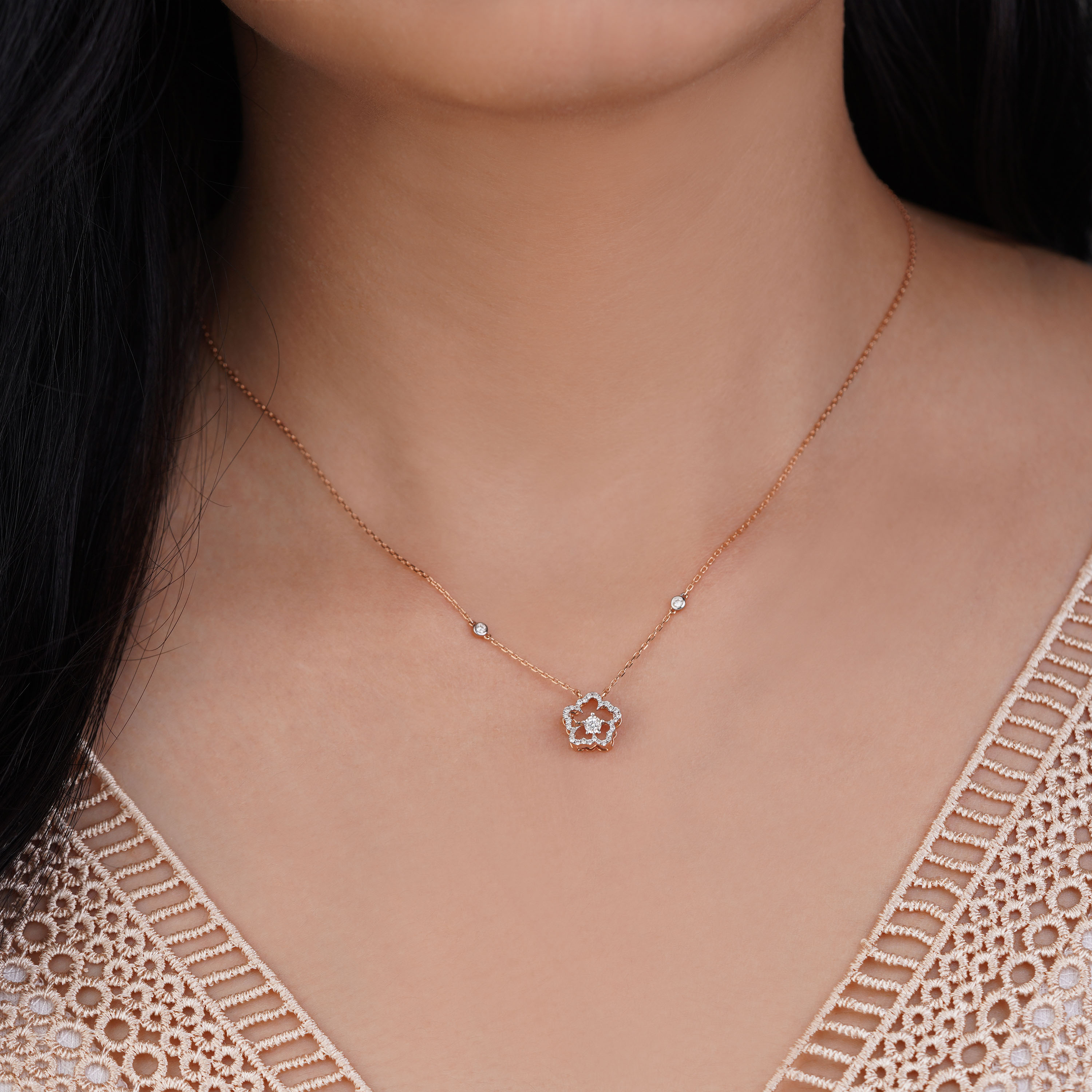 18K Rose Gold Dancing Diamond Necklace - Dancing Diamond Collection