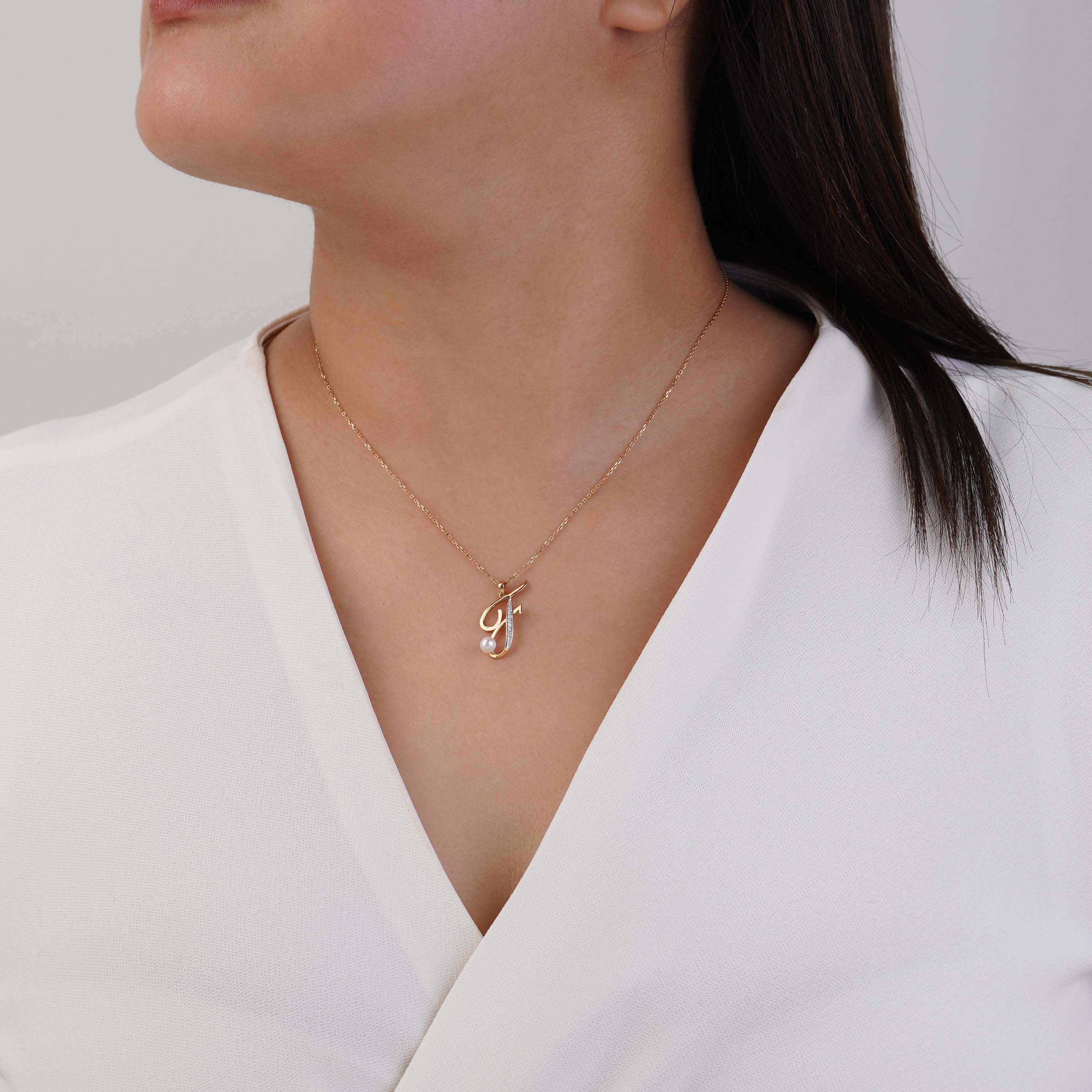 18K Yellow Gold 'F' Letter Necklace - Alpha Collection