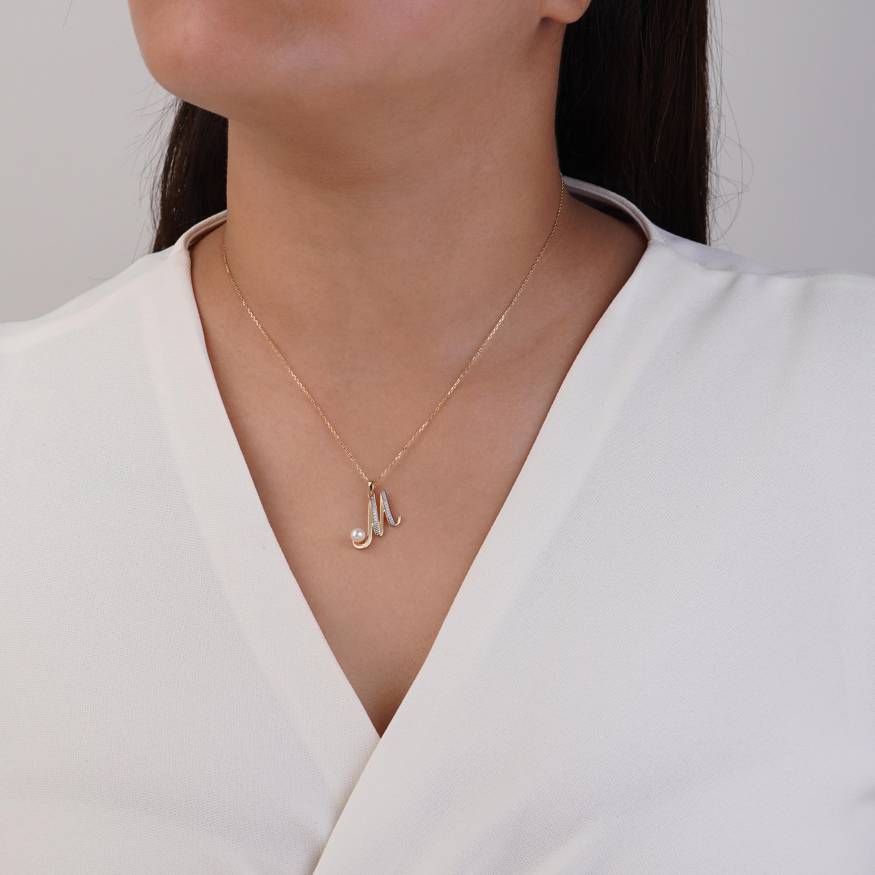 18K Yellow Gold ‘M’ Initial Necklace – Alpha Collection