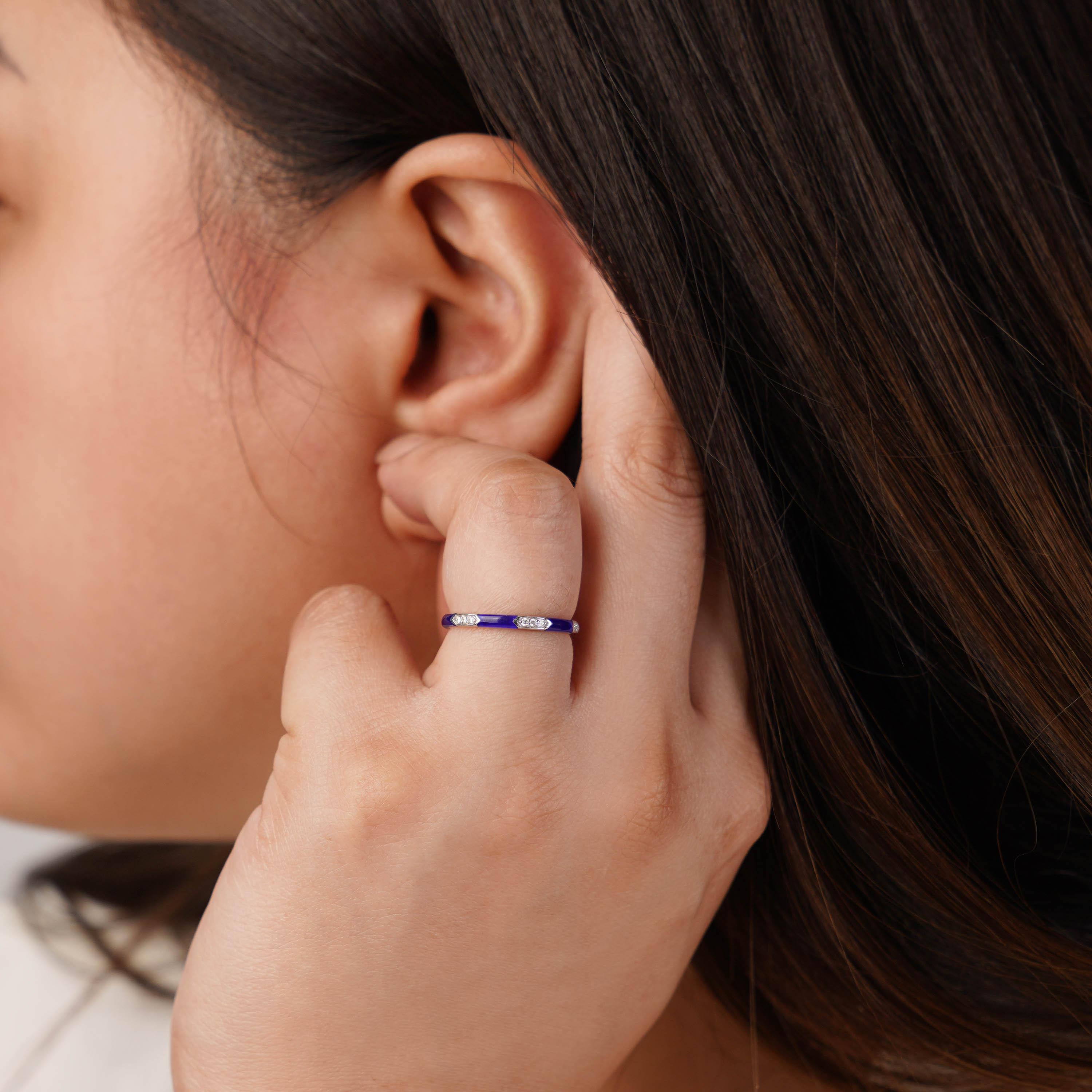 18K White Gold & Diamond Ring with Blue Ceramic – Alwan Collection