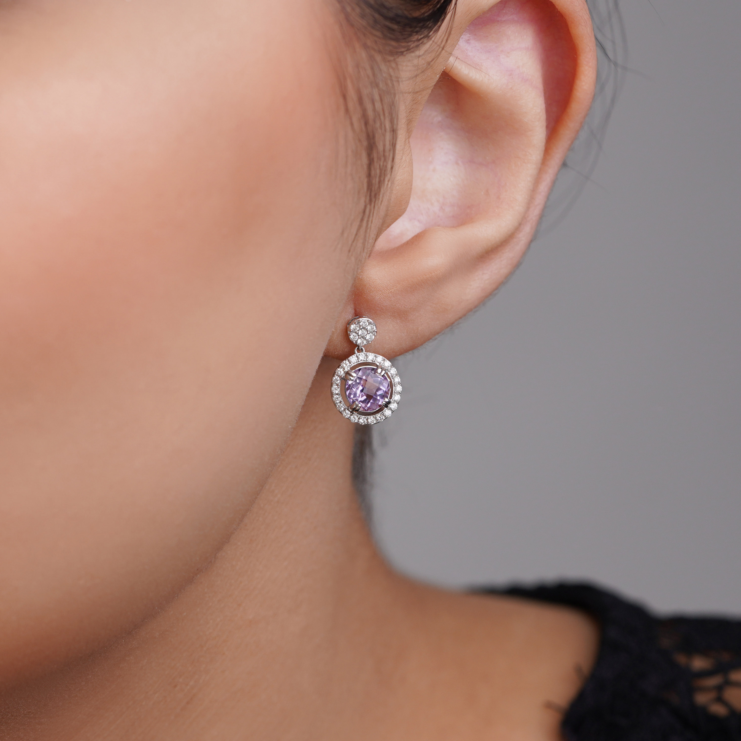 18K White Gold Diamond & Amethyst Earrings – Rabiya Collection