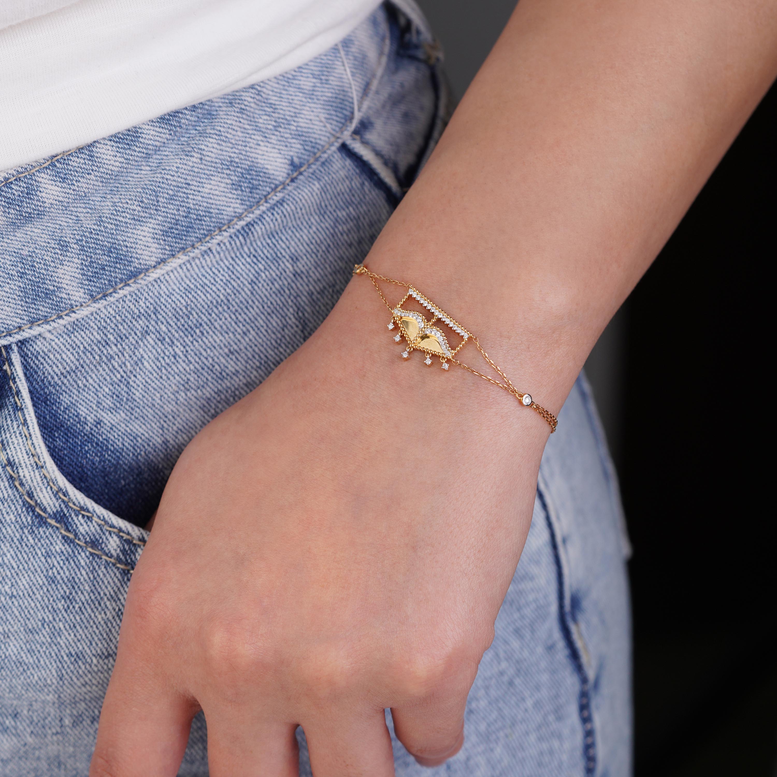 Elegant 18K Yellow & White Gold Diamond Bracelet - Burqa Collection