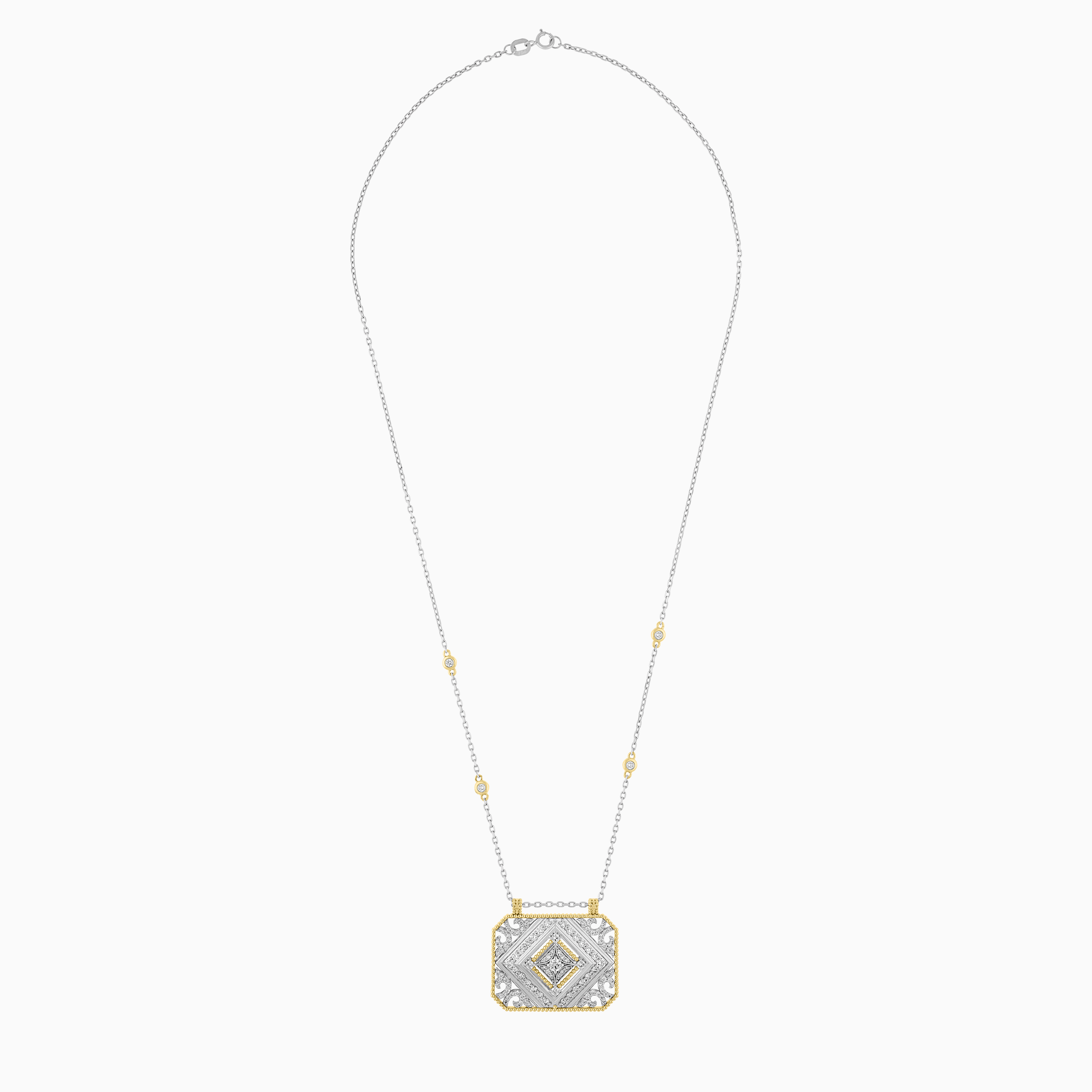 18k White & Yellow Gold Necklace Decorated with Natural Diamond Stones from Tablah Diamond Collection