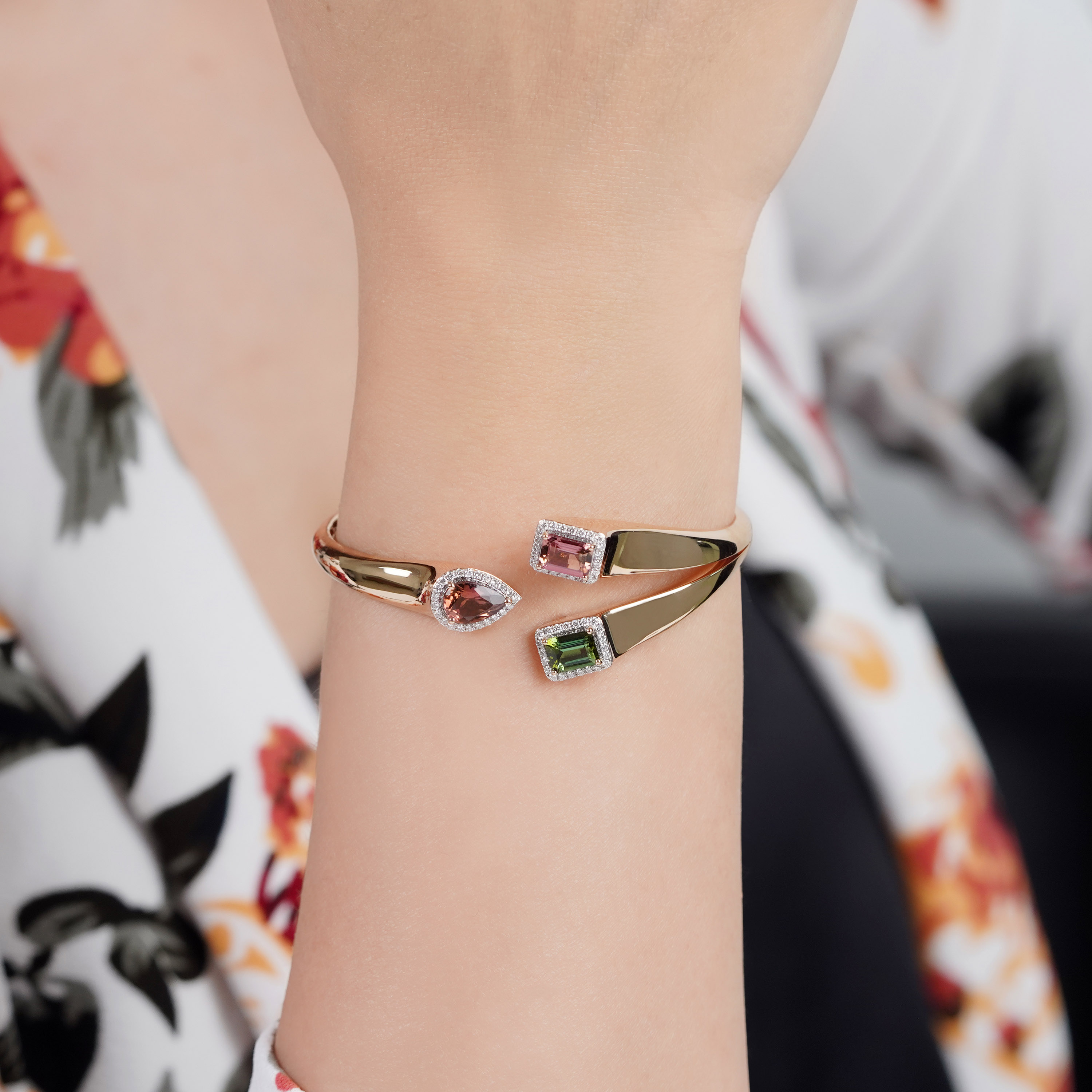 18K Rose Gold Tourmaline & Diamond Open Bangle – Tourmaline Collection
