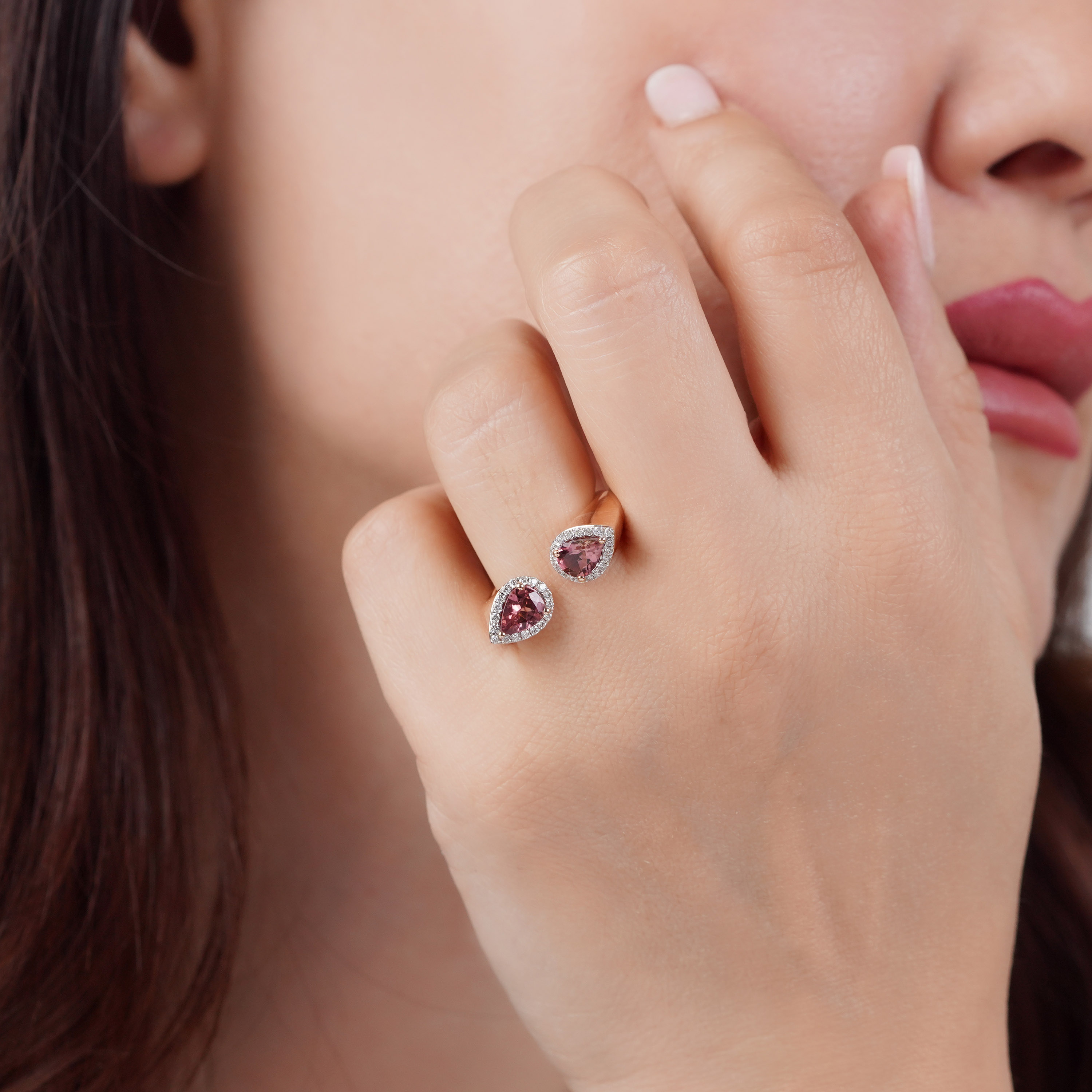 18K Rose Gold Open Ring with Tourmaline & Diamonds – Tourmaline Collection