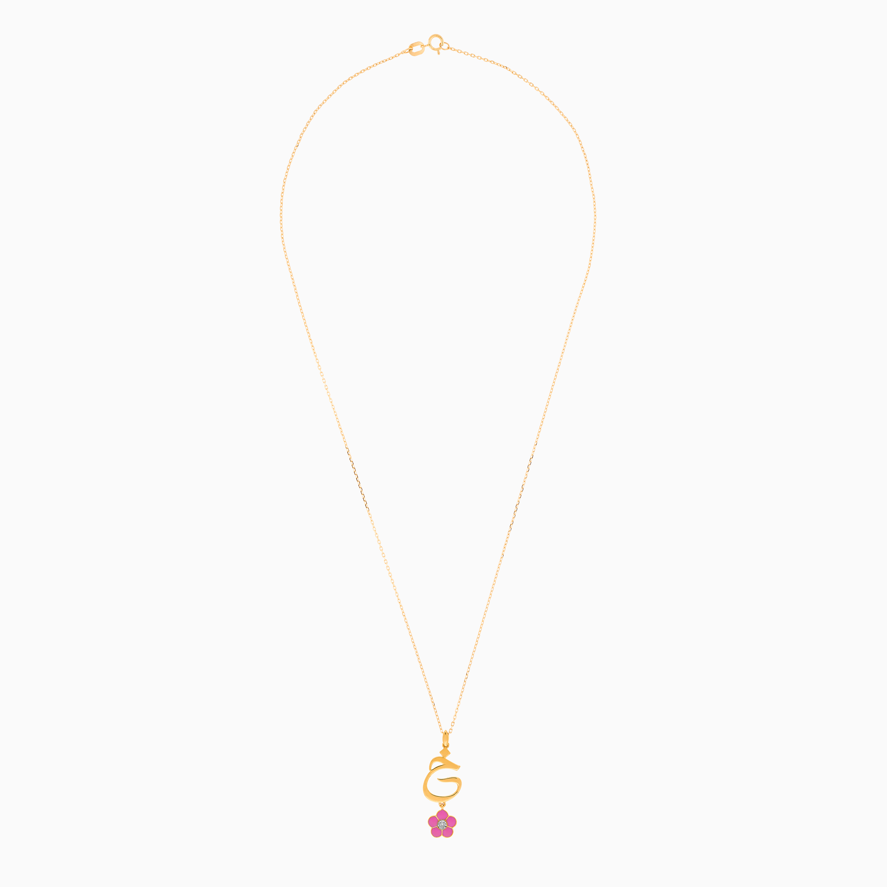 18K Yellow Gold ‘Khaa’ Necklace with Pink Flower – Horoufi Kids Collection