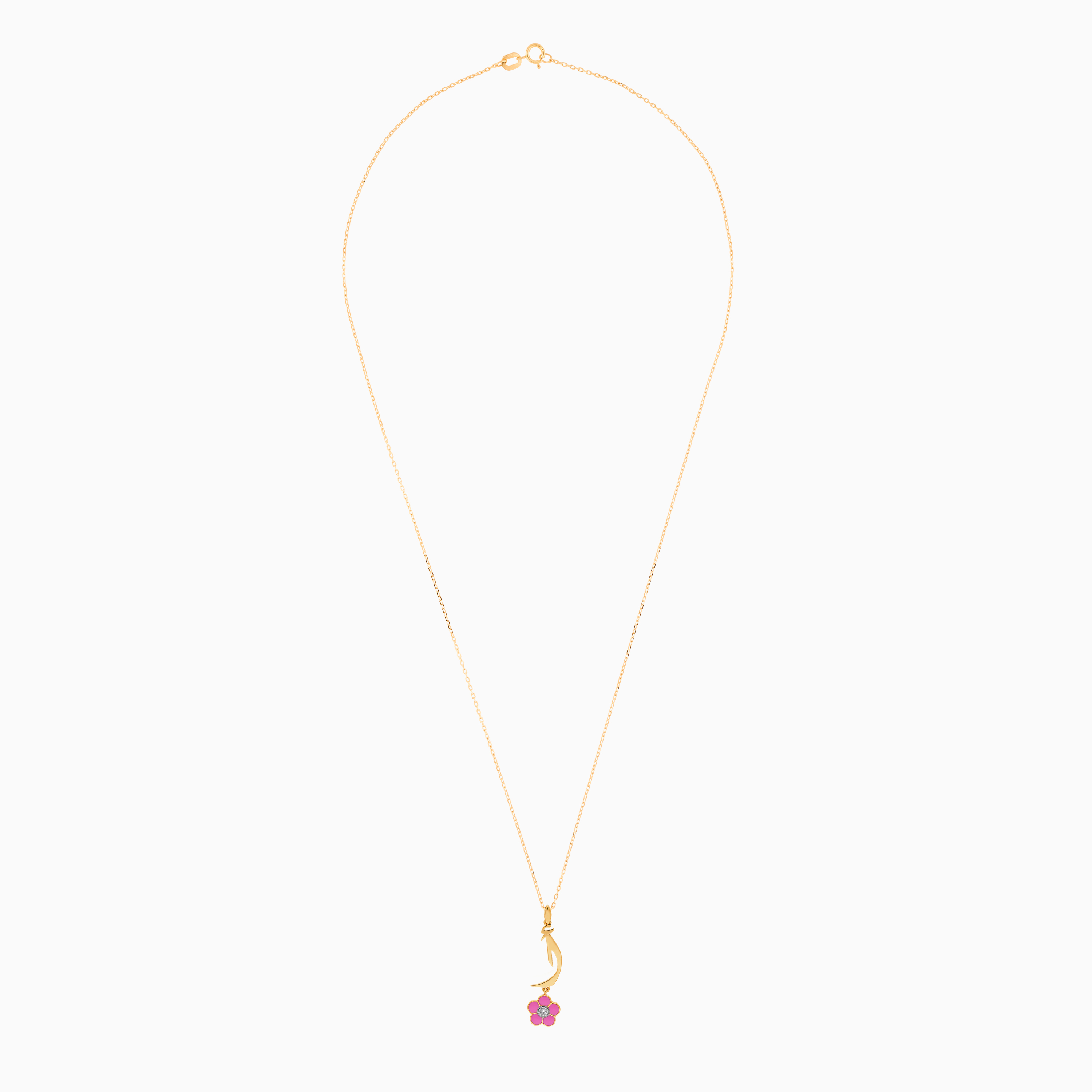 18K Gold ‘Alif’ Necklace with Diamond & Pink Enamel – Horoufi Collection