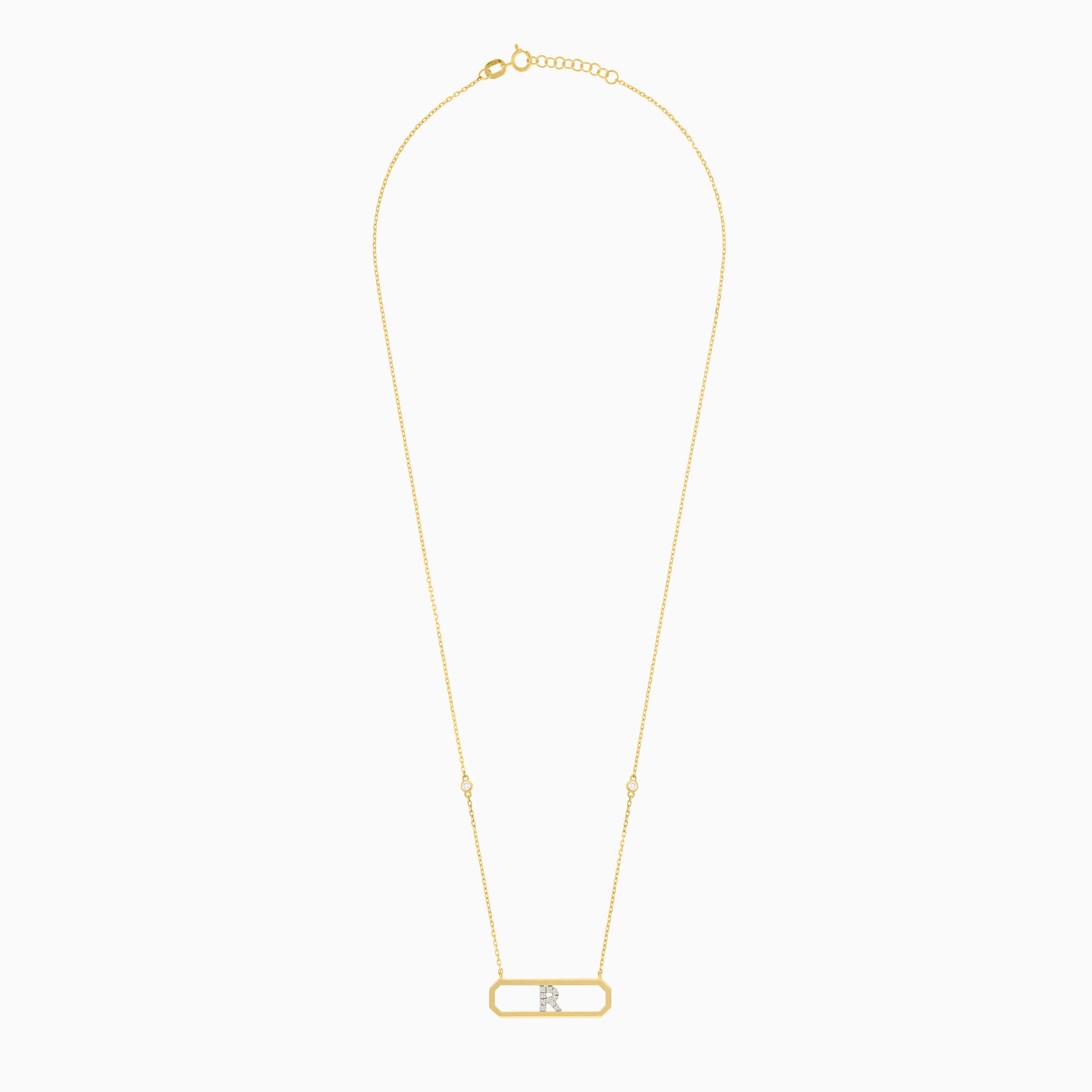 18K Yellow Gold “R” Initial Necklace – Alpha Collection