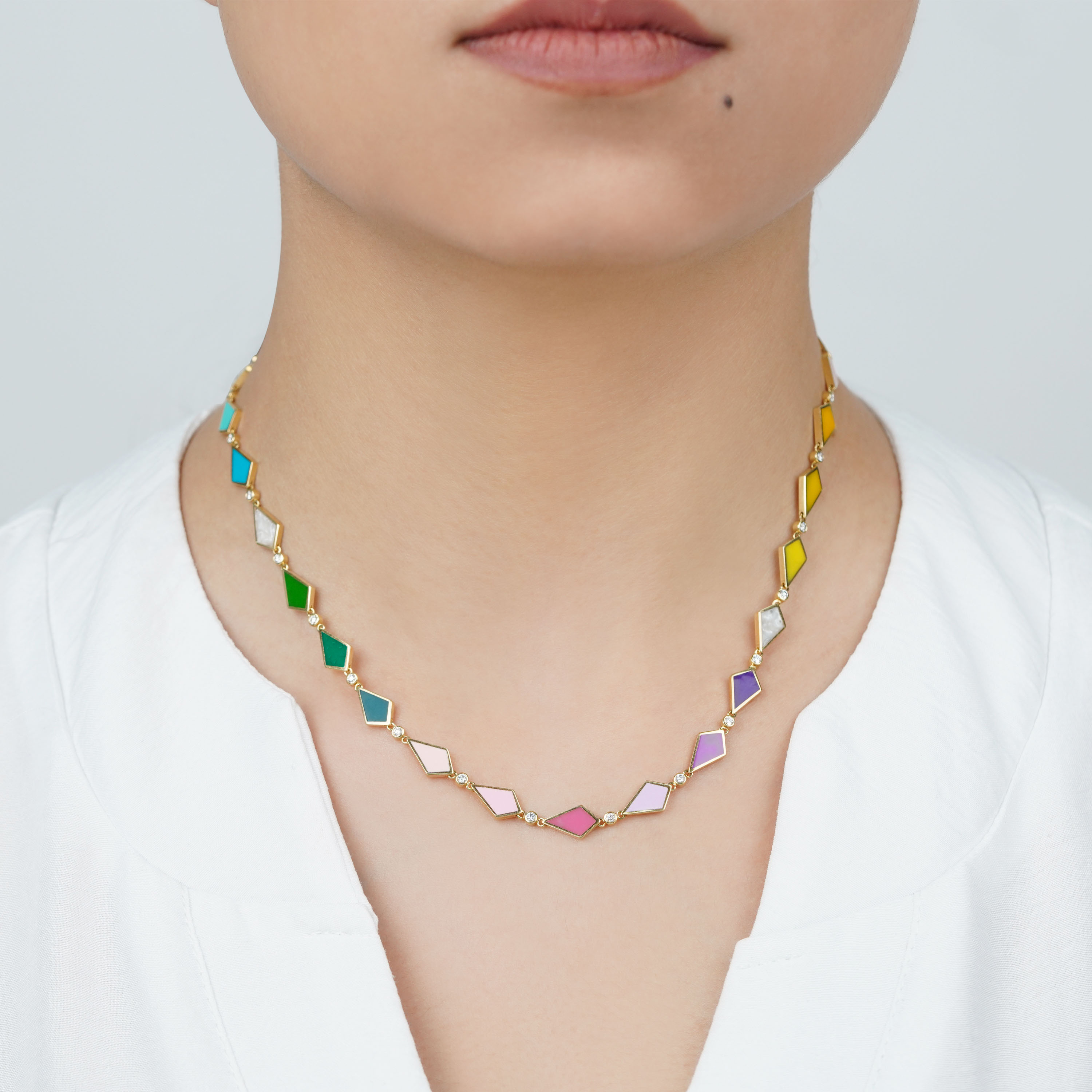18K Yellow Gold Enamel & Diamond Necklace – Alwan Collection