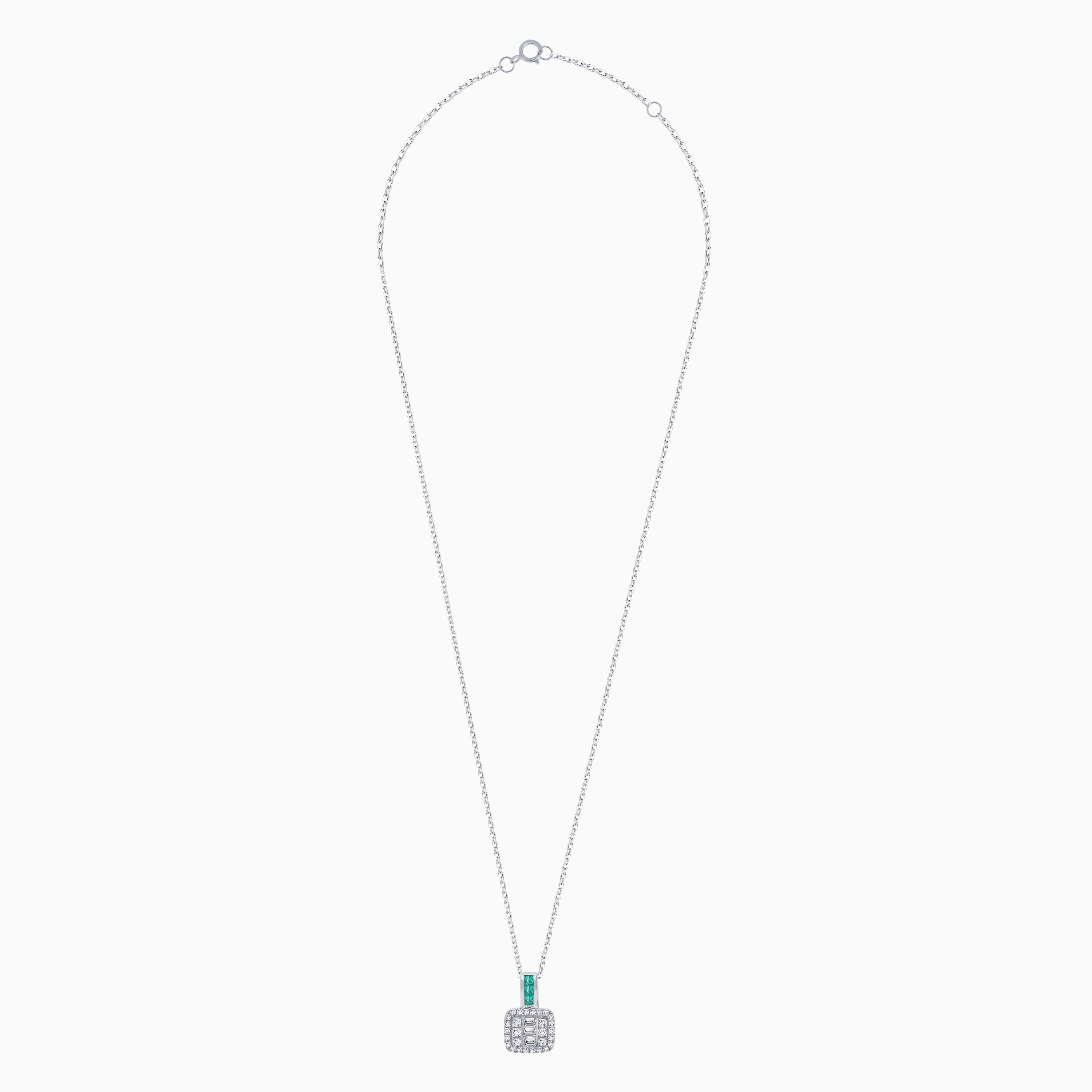 18K White Gold Diamond & Emerald Necklace – Carre Collection