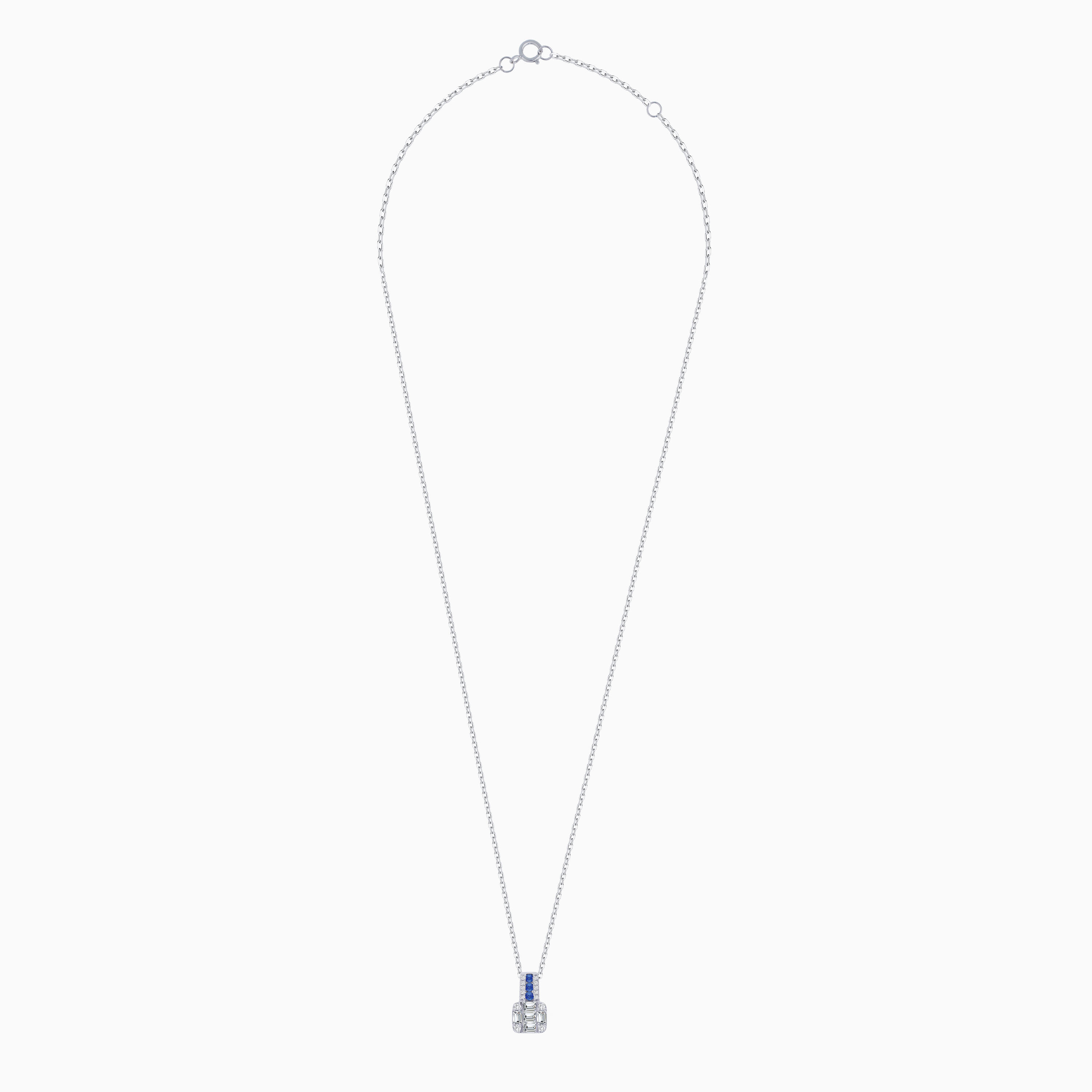 Carre Collection Necklace in 18K White Gold with Diamonds & Sapphires