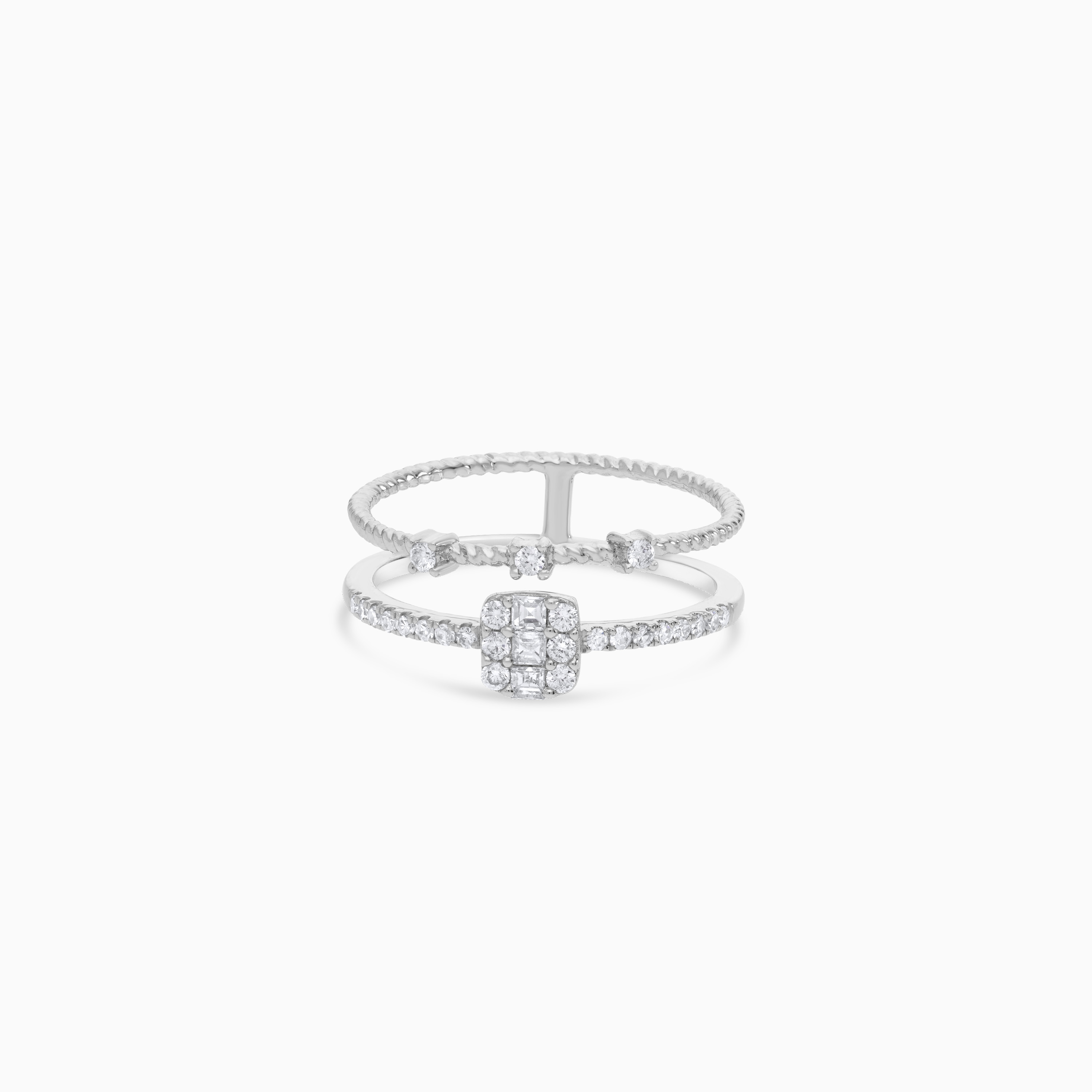 18K White Gold Double Band Diamond Ring – Carre Collection
