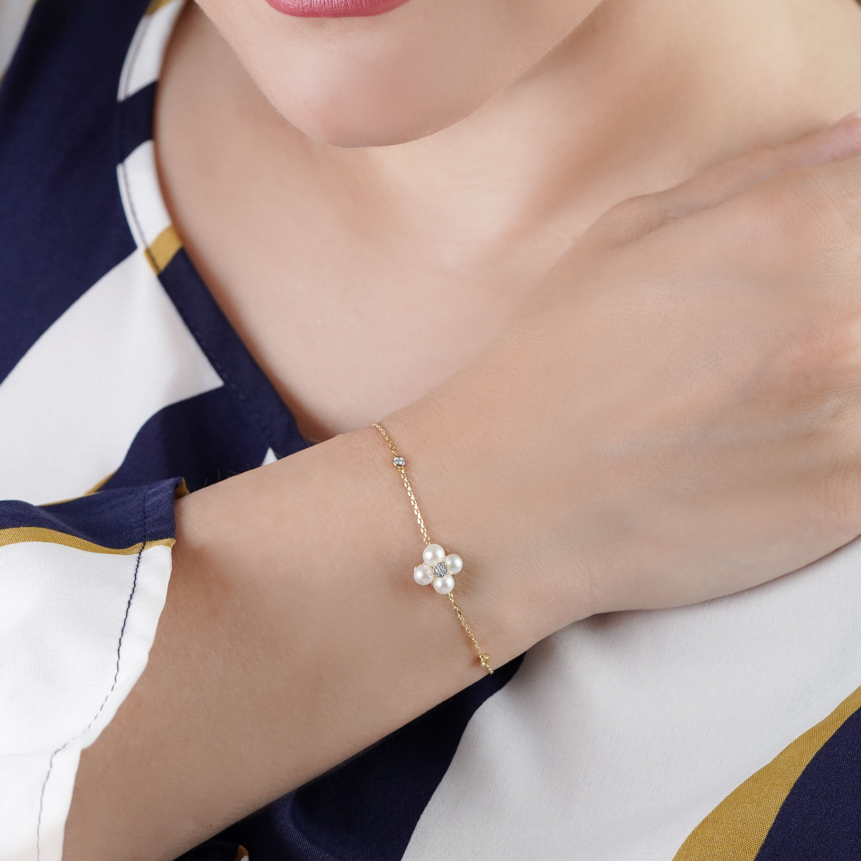 18K Yellow Gold Pearl & Diamond Bracelet – Danah Collection