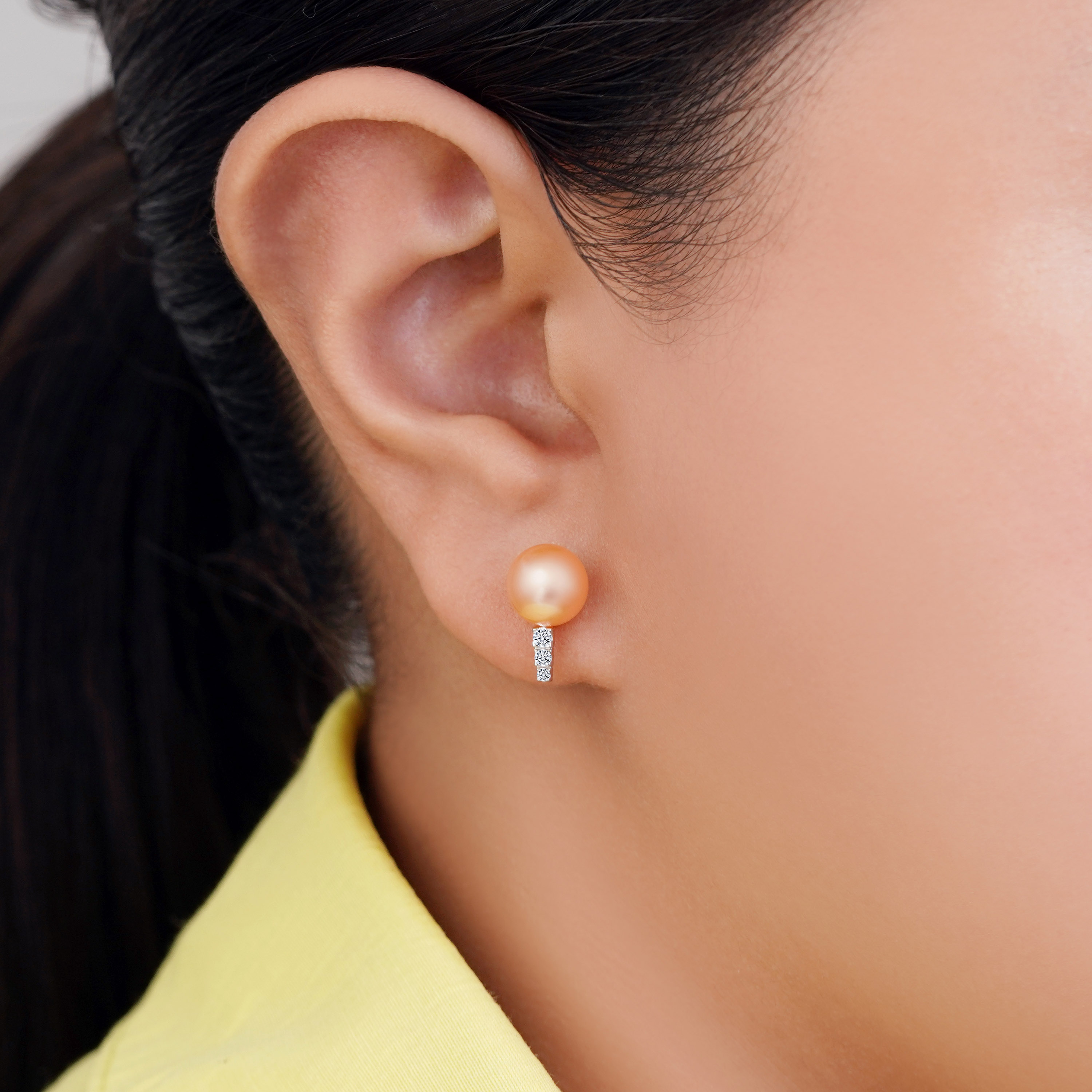 Elegant 18K Yellow Gold Pearl & Zircon Earrings – Danah Collection