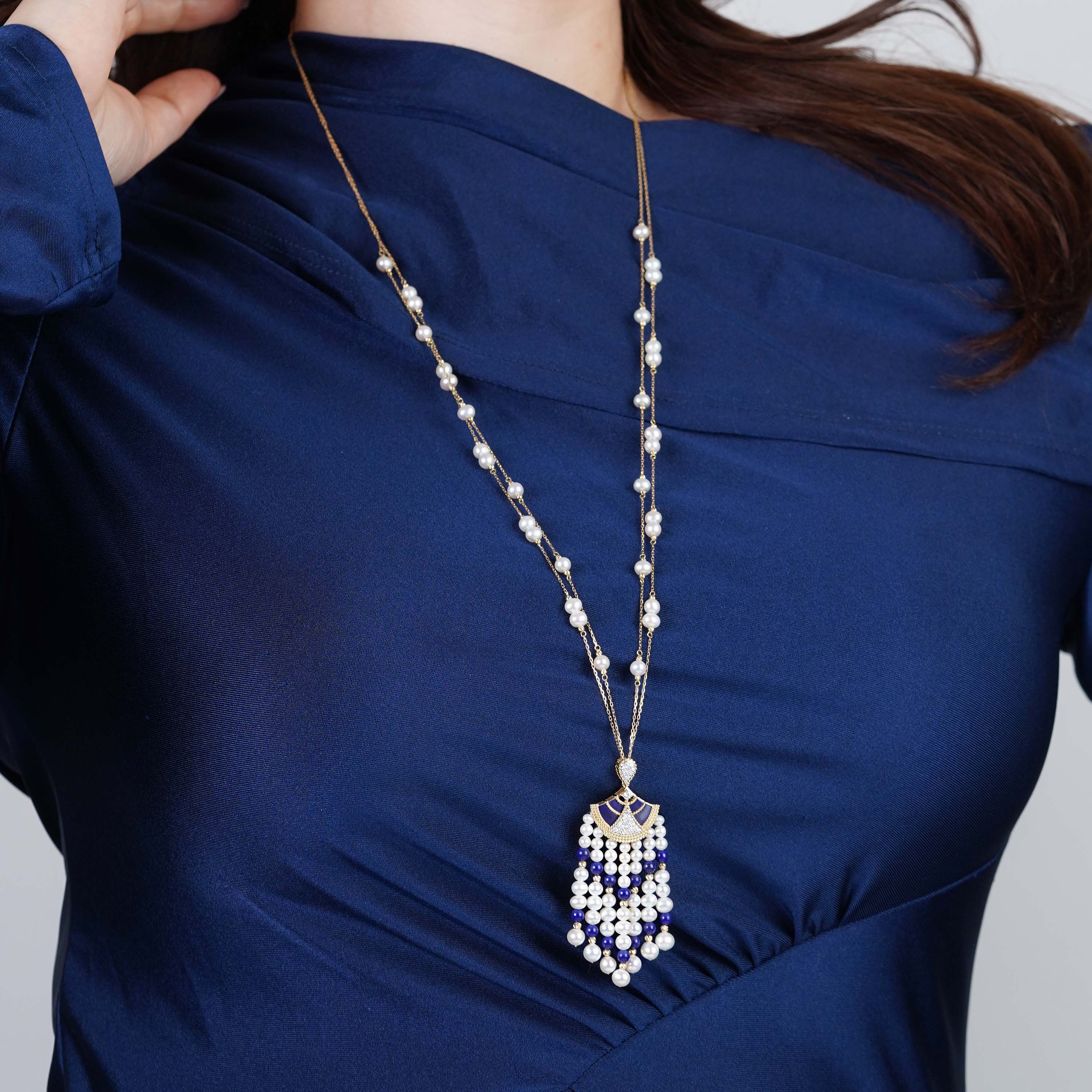 18K Yellow Gold Long Pearl Necklace – Danah Collection