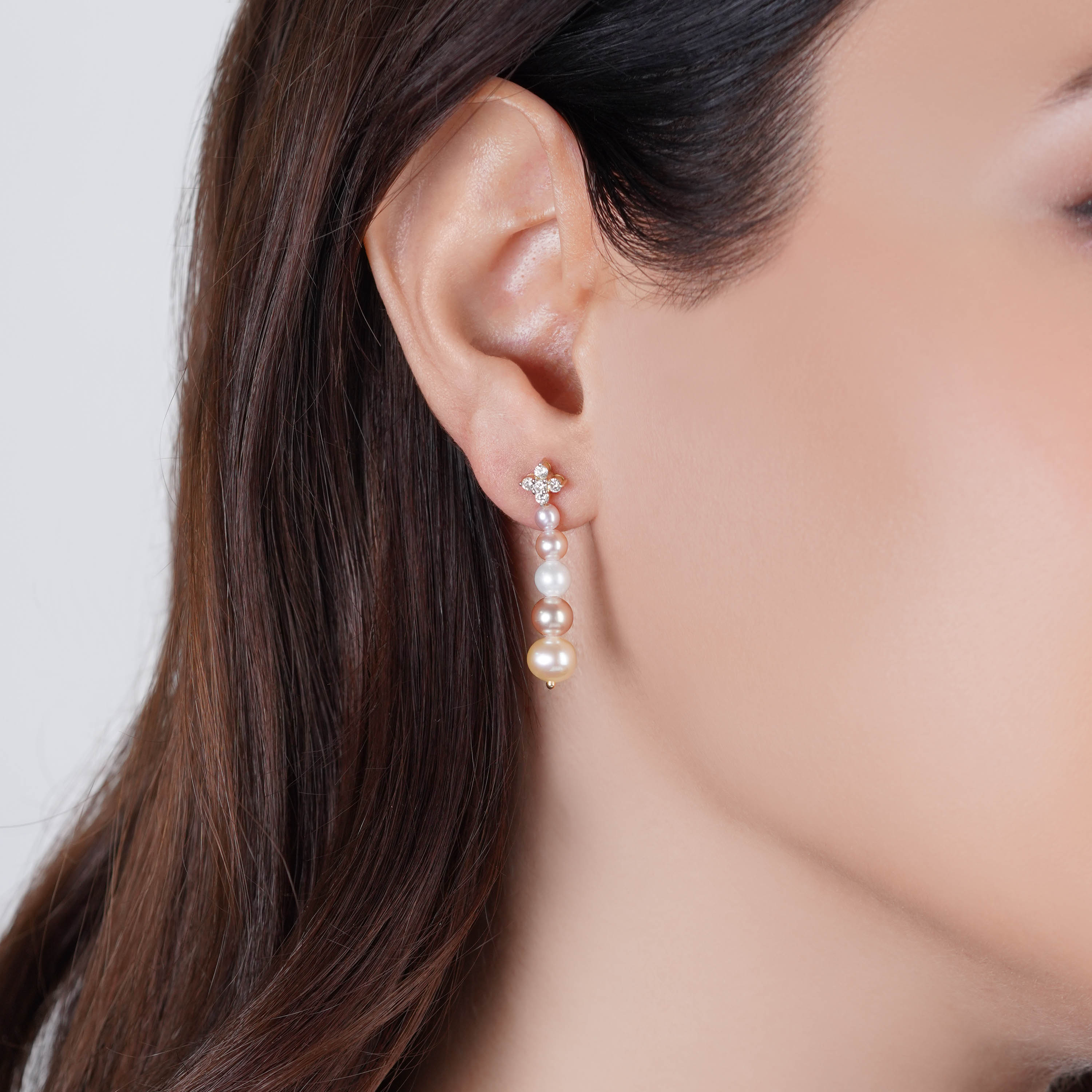 18K Yellow Gold Dangling Earrings with Multicolour Pearls & Diamonds – Danah Collection
