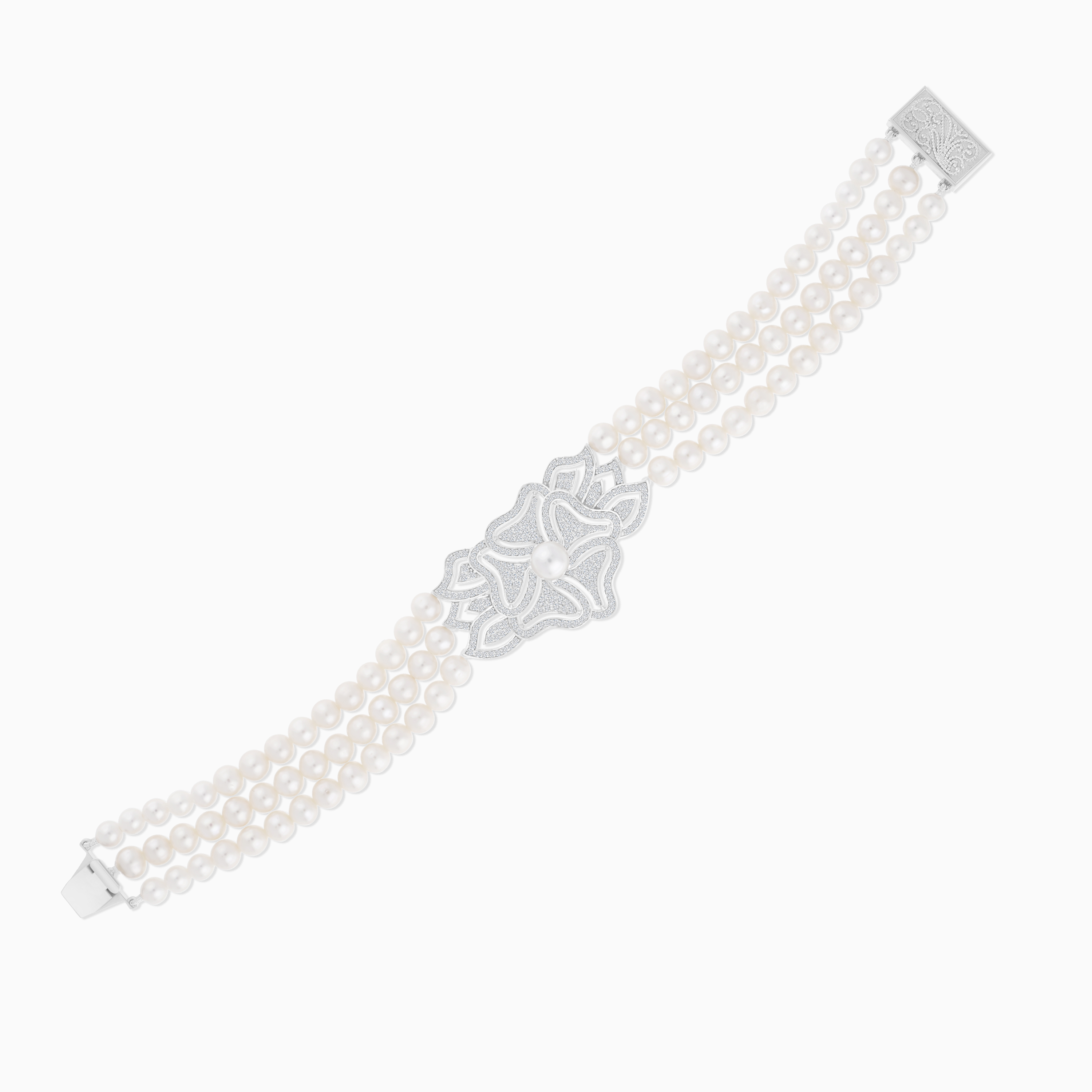18K White Gold Bracelet with Pearl and Natural Diamonds – Danah Collection