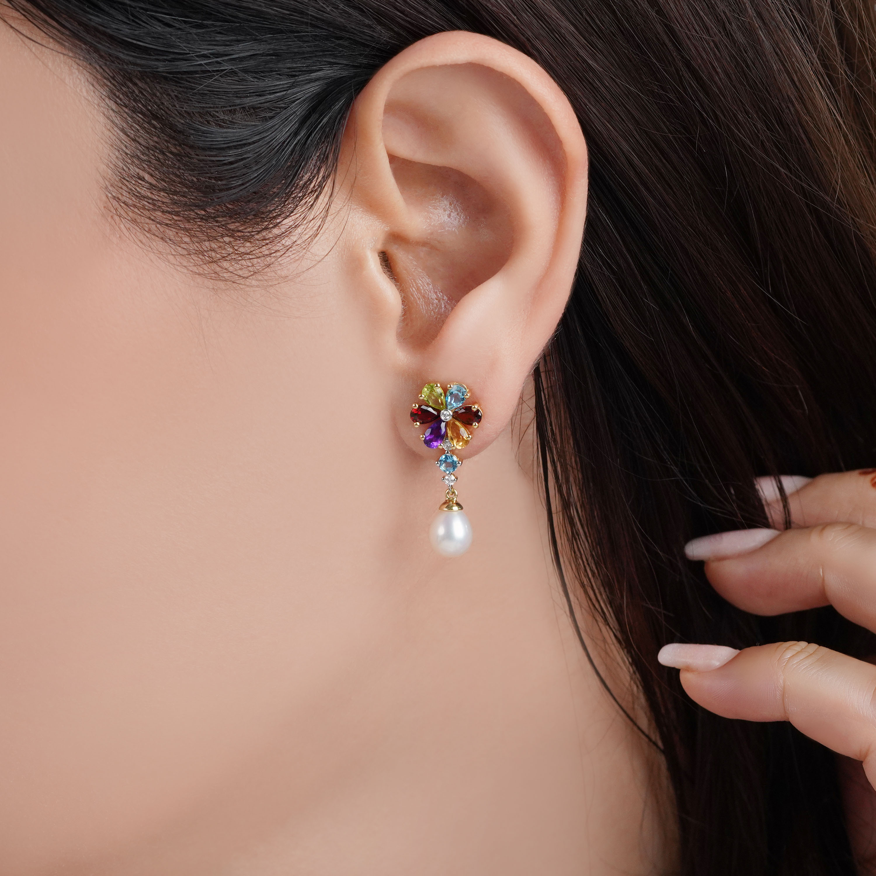 18K Yellow Gold Earrings with Gemstones – Danah Photopendant Collection