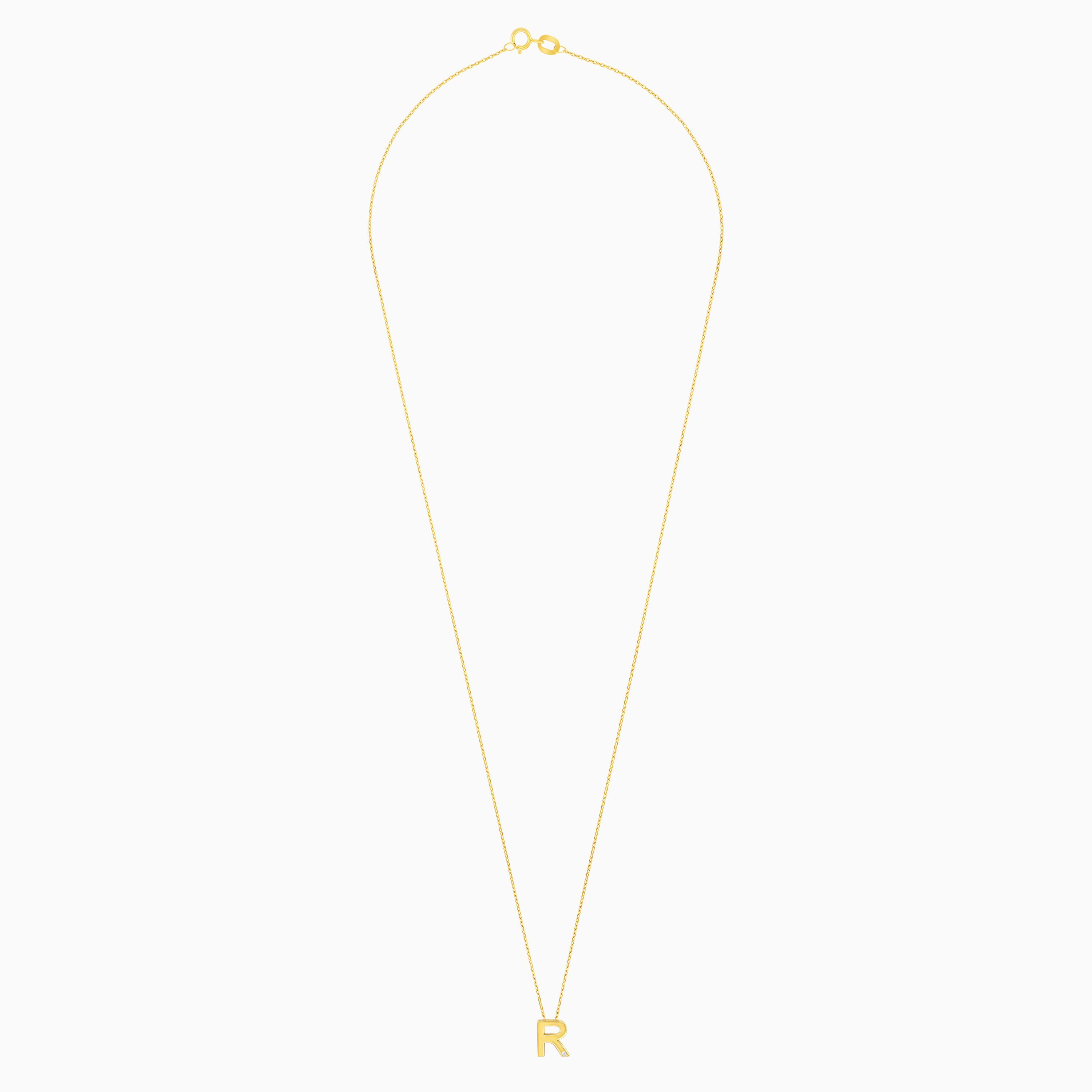 18K Yellow Gold “R” Letter Necklace with Natural Diamond – Alpha Collection