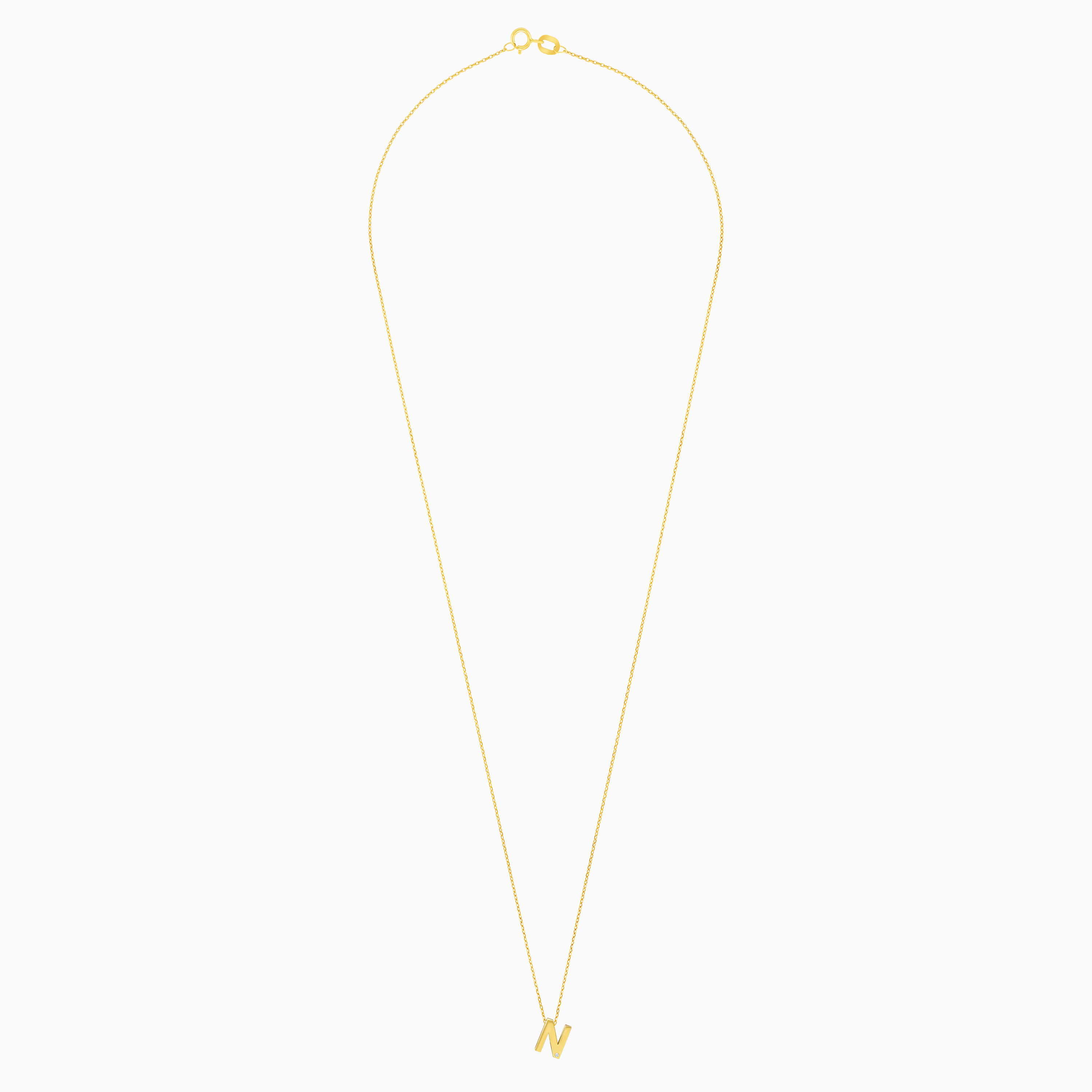 18K Yellow Gold Necklace with Letter “N” and Natural Diamond – Alpha Collection