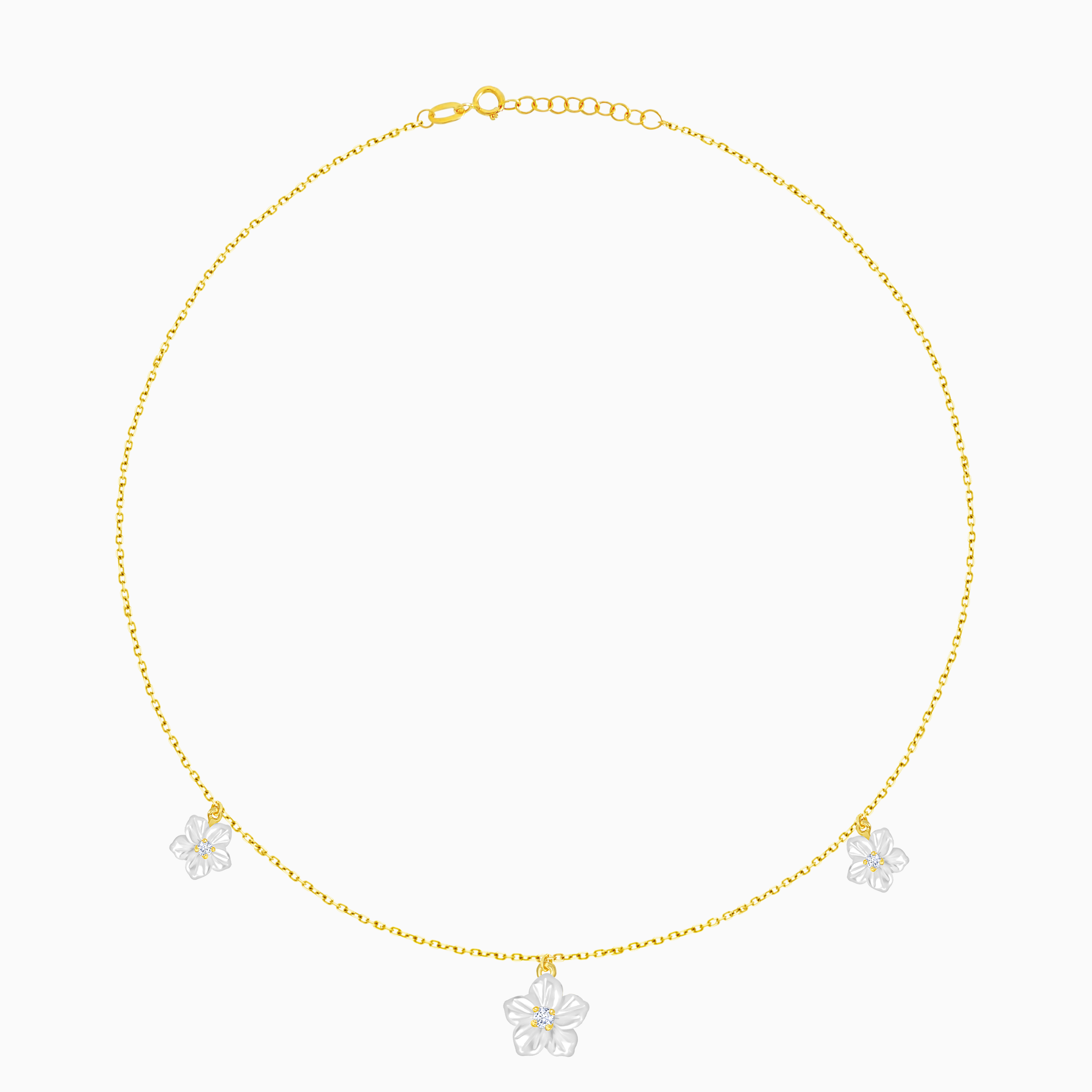 18K Gold Necklace with Mixed Mother of Pearl Flowers and Zircon Stones – Worood Collection