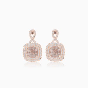 18k Rose Gold Earrings Adorned with Natural Diamonds and Rose Quartz | Vida Collection