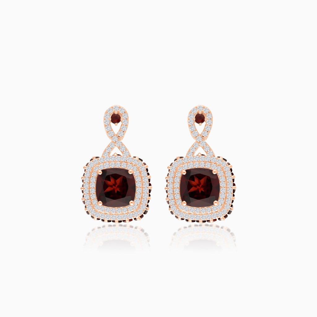 18K Rose Gold Earrings set with Garnet and Natural Diamonds | Vida Collection