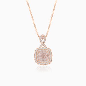 18k Rose Gold Necklace adorned with Natural Diamond and Rose Quartz | Vida Collection