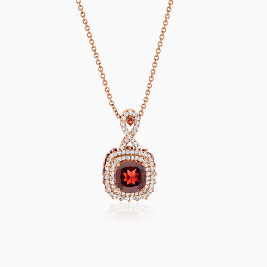 18k Rose Gold Necklace Highlighted with Natural Diamond and Garnet Stones | Vida Collection