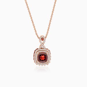 18k Rose Gold Necklace Highlighted with Natural Diamond and Garnet Stones | Vida Collection