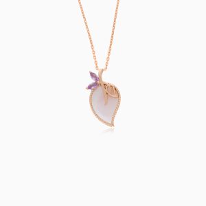 18k Rose Gold Necklace with Mother of Pearl and Pink Stone | Danah Collection