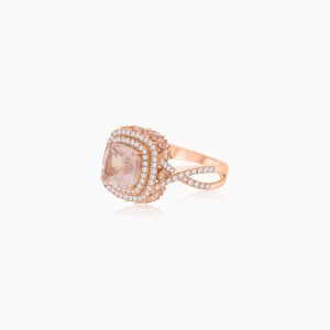 18K Rose Gold Ring with Natural Diamonds and Rose Quartz | Vida Collection