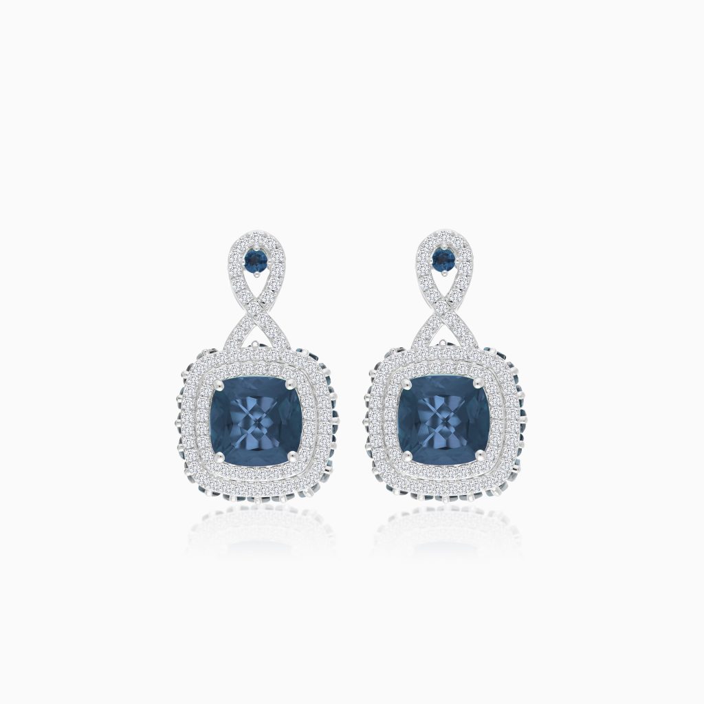 18K White Gold Earrings with Natural Diamond and London Blue Topaz | Vida Collection