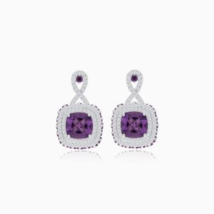 18k White Gold Earrings adorned with Natural Diamond and Amethyst | Vida Collection