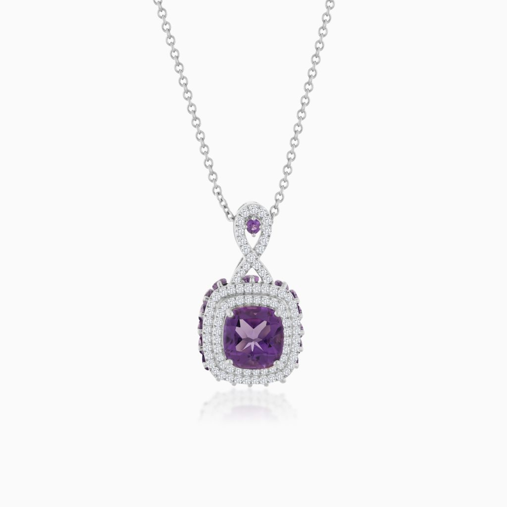 18k White Gold Necklace with Natural Diamond and Amethyst | Vida Collection