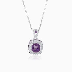 18k White Gold Necklace with Natural Diamond and Amethyst | Vida Collection