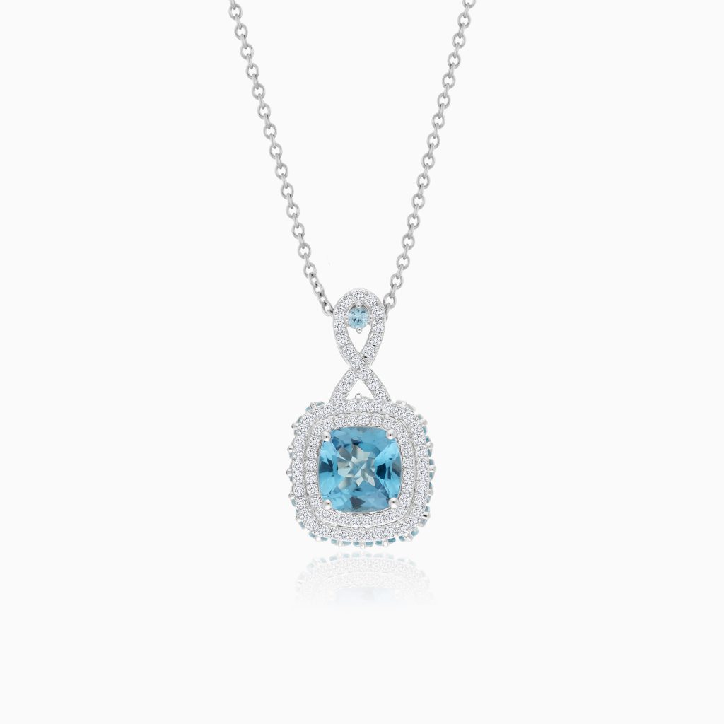 18k White Gold Necklace set with Natural Diamond and Blue Topaz Stones | Vida Collection