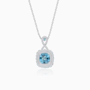 18k White Gold Necklace set with Natural Diamond and Blue Topaz Stones | Vida Collection
