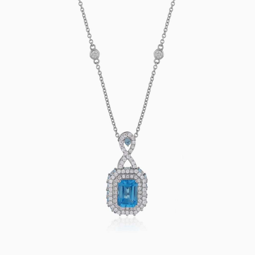 18K White Gold Blue Topaz and Diamond Necklace | Vida Collection