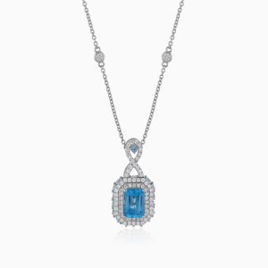 18K White Gold Blue Topaz and Diamond Necklace | Vida Collection