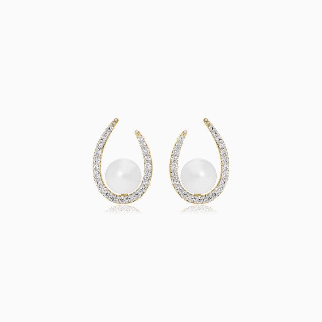 18k Yellow Gold Earrings with Pearls and Zircon Stones | Danah Collection